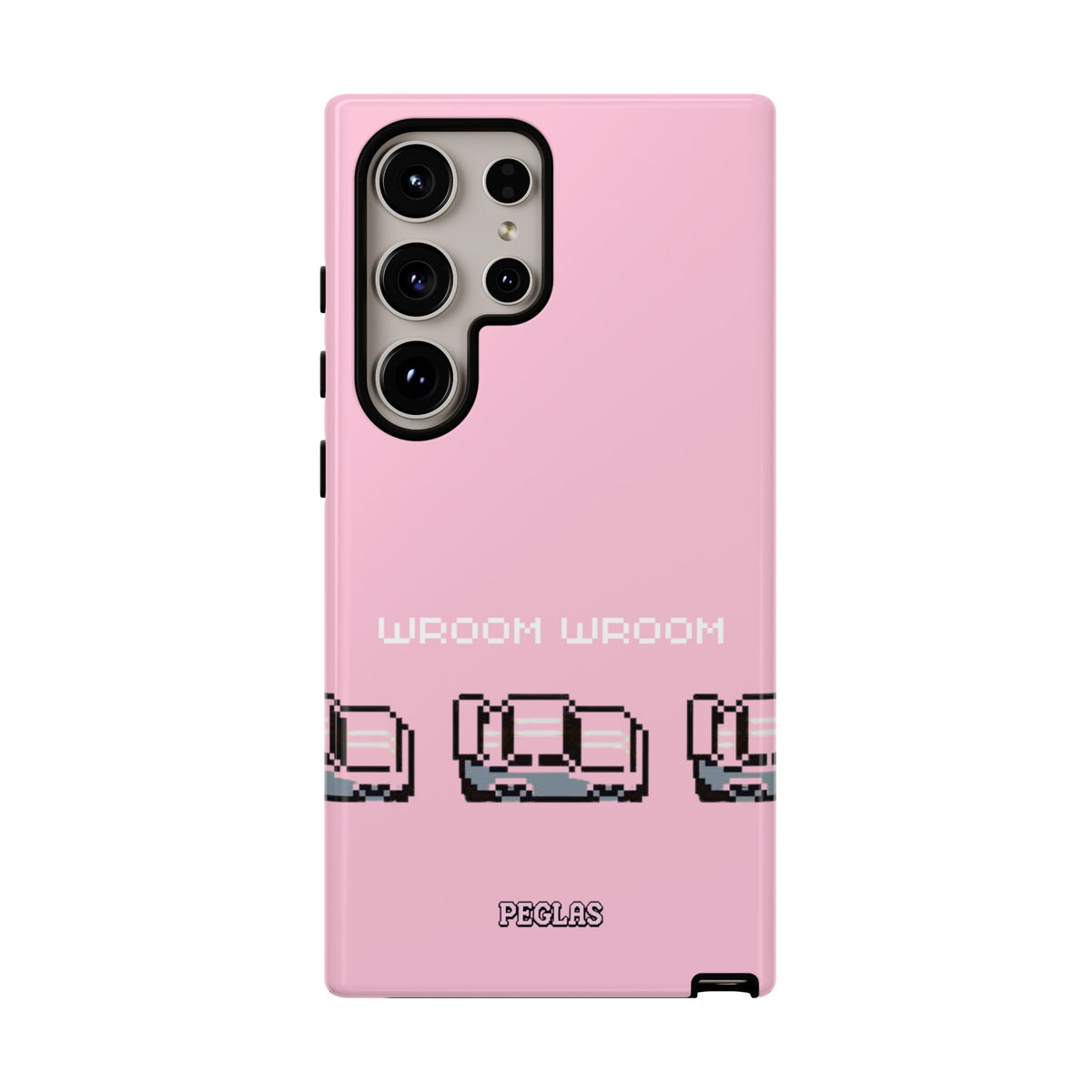 Pink Retro Pixel Cars Phone Case — "Wroom Wroom" Tough Protective Cover