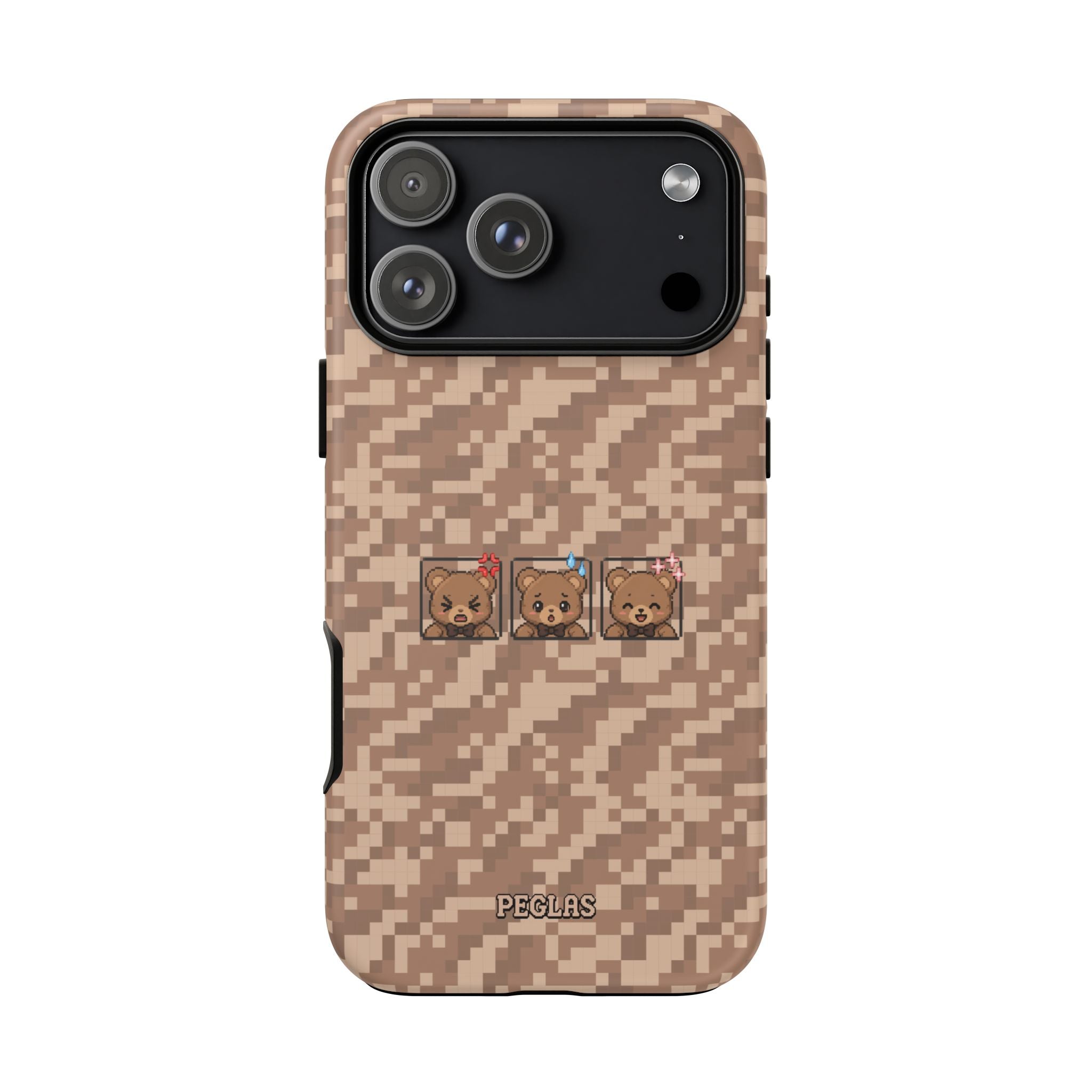 Pixel Teddy Emojis Brown Tough Phone Case