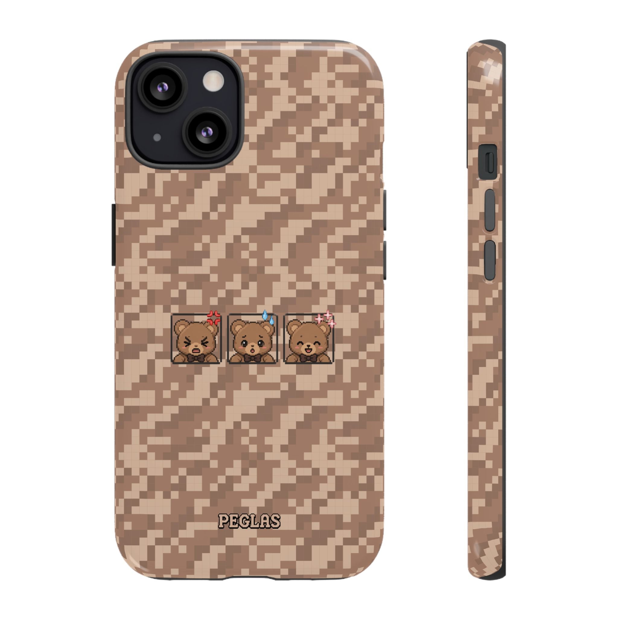 Pixel Teddy Emojis Brown Tough Phone Case