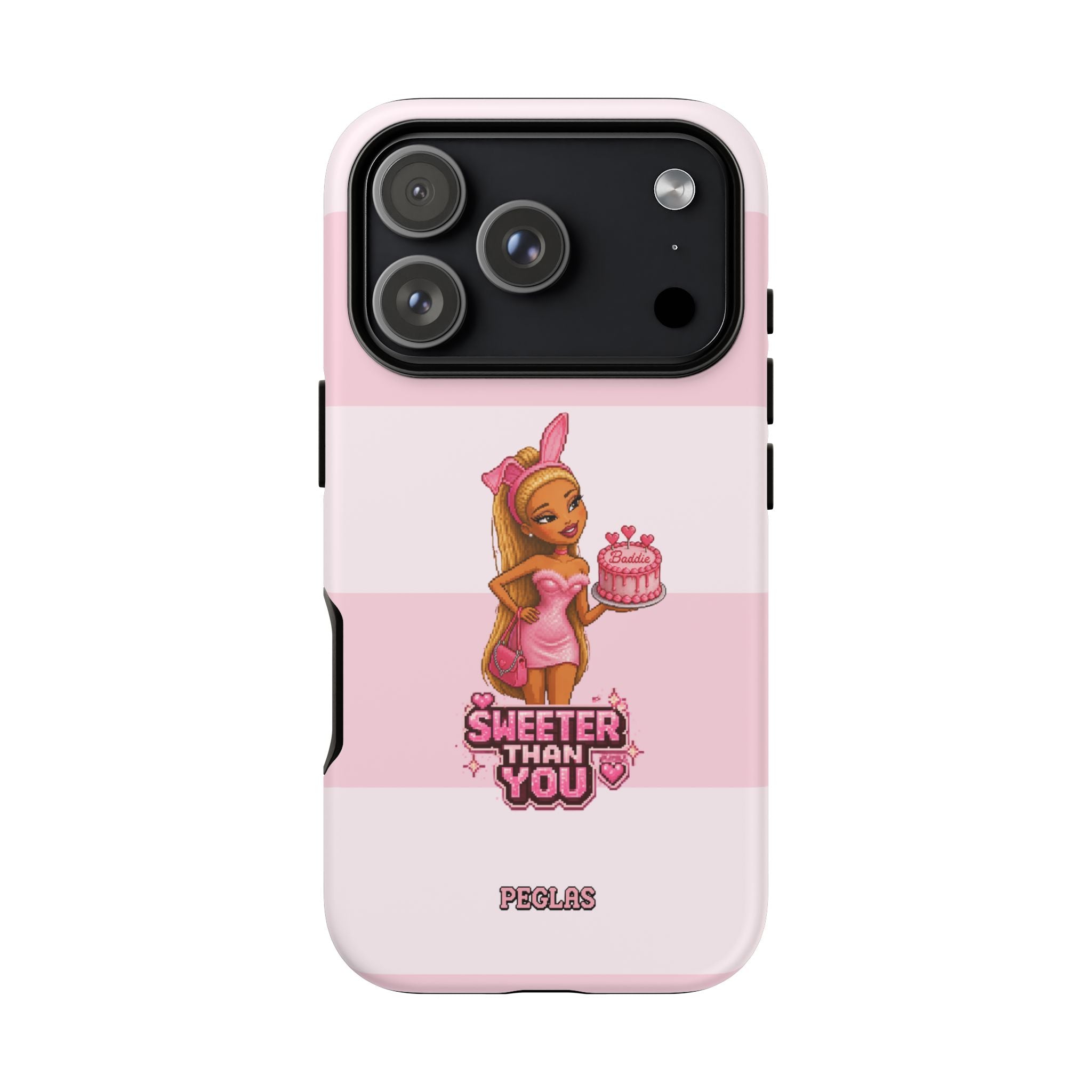 Phone Case — “Sweeter Than You” Pink Striped Cute Cake Girl Protective Cover