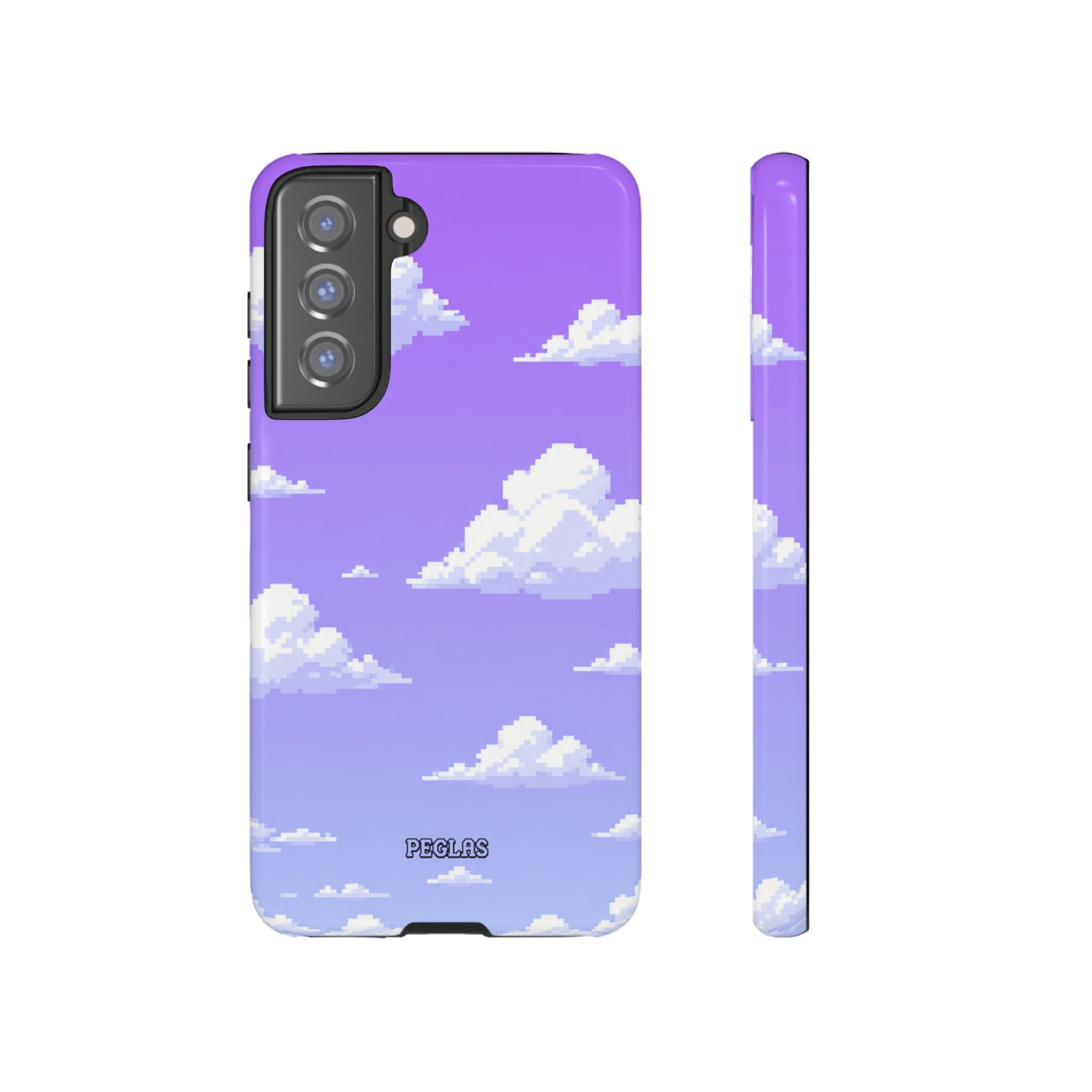 Purple Sky Cloud Phone Case — Pixel Cloud Pattern Tough Case
