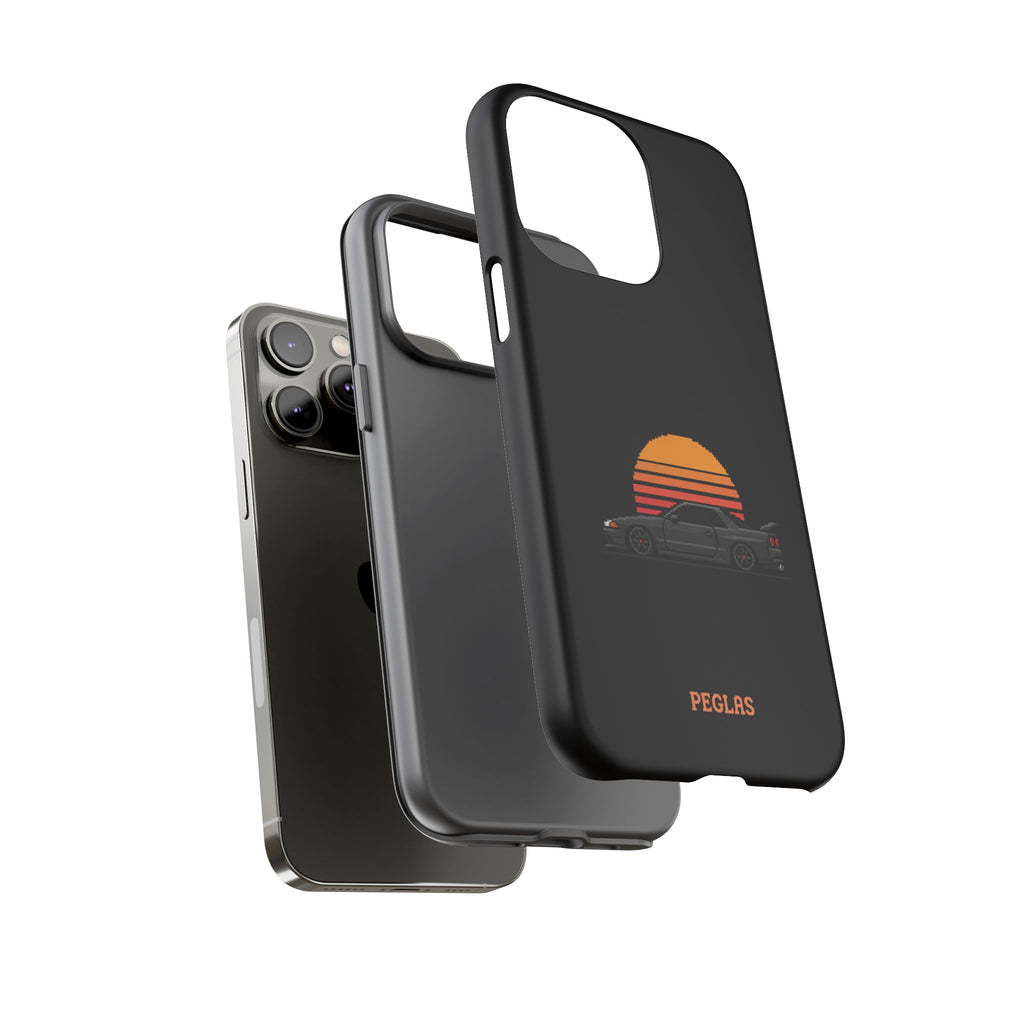 Vintage Black Sports Car Phone Case — Retro Sunset Design