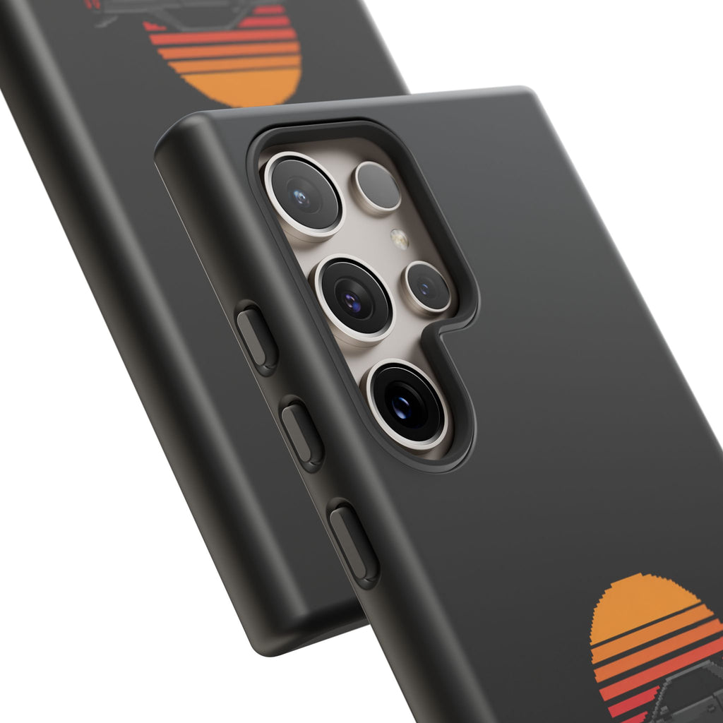 Vintage Black Sports Car Phone Case — Retro Sunset Design