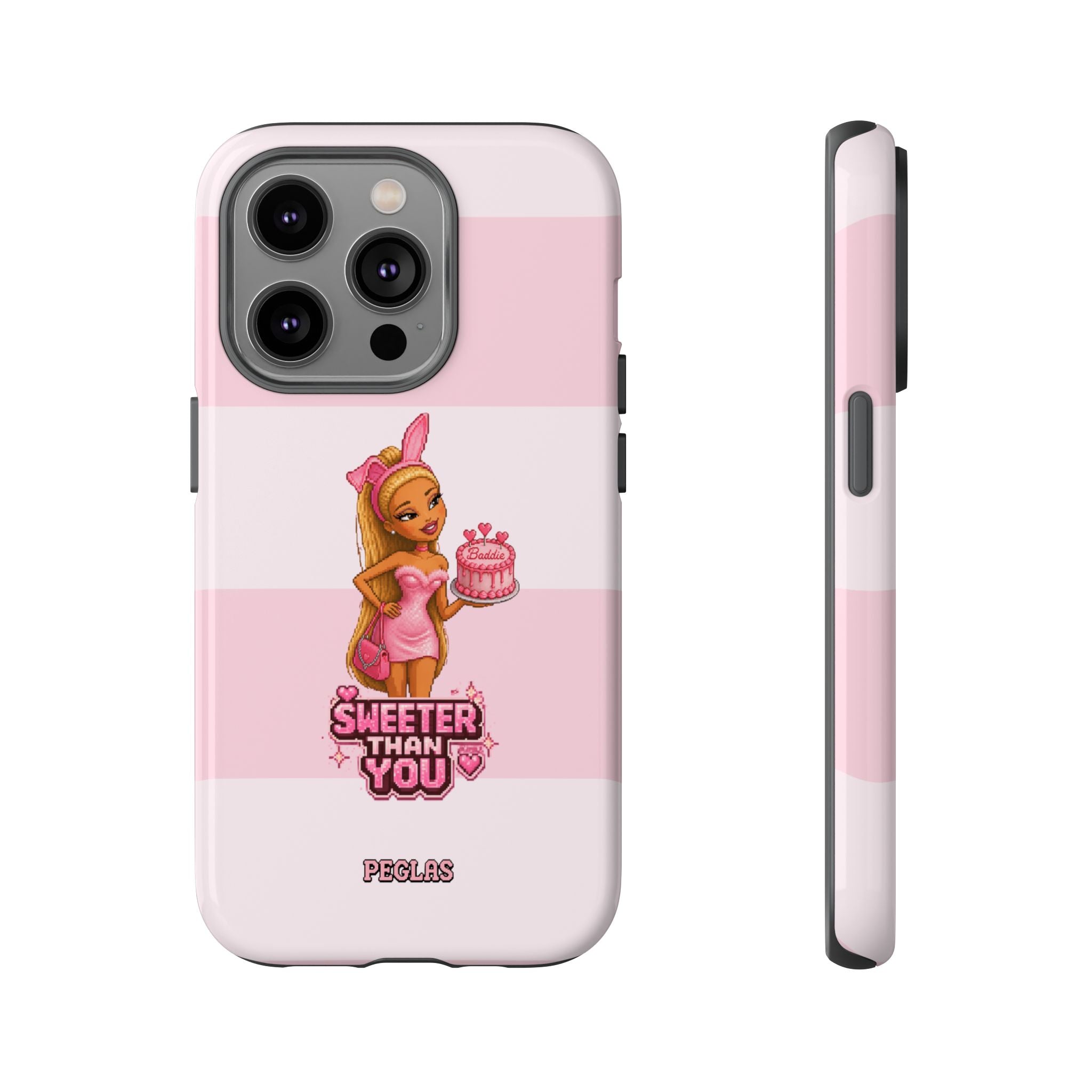 Phone Case — “Sweeter Than You” Pink Striped Cute Cake Girl Protective Cover