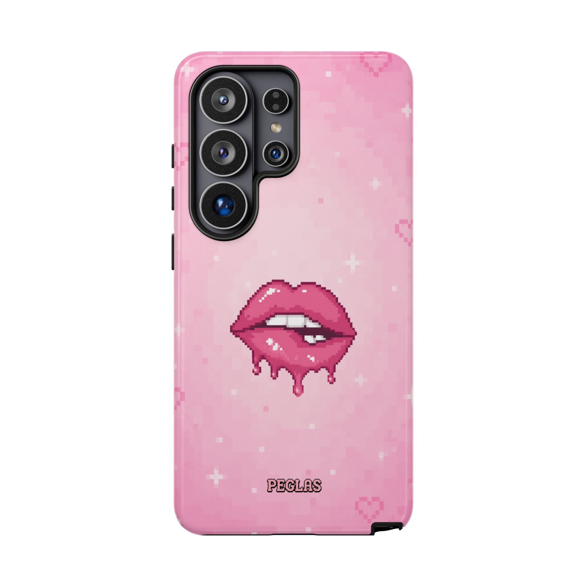 Pink Drip Lips Phone Case — Cute Pixel Art Protective Tough Case
