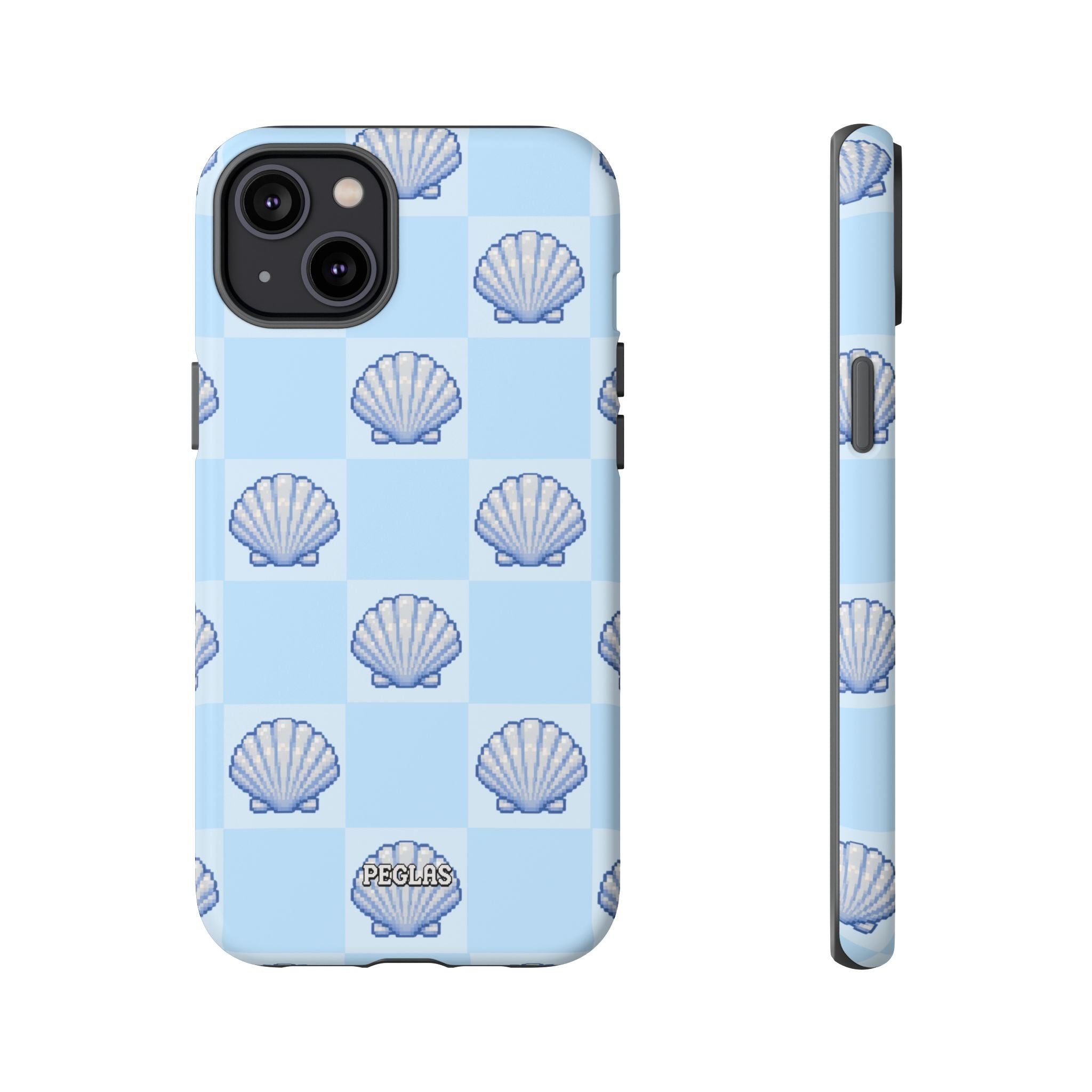 Shell Checkerboard Tough Phone Case — Light Blue Seashell Protective Cover