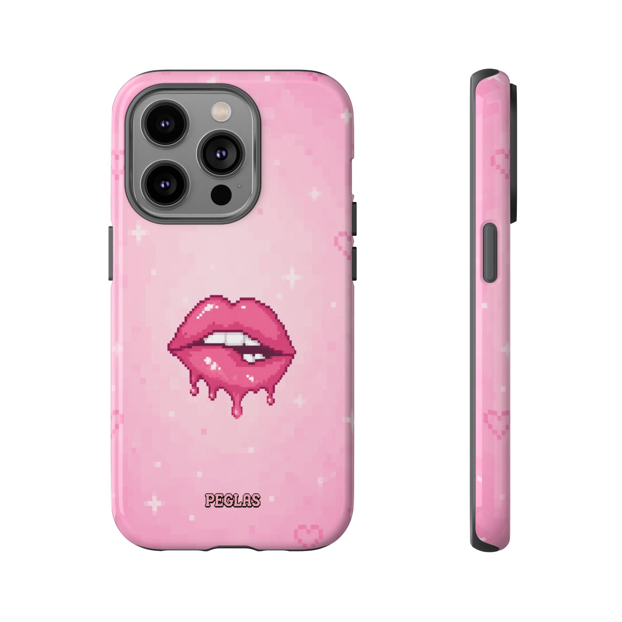 Pink Drip Lips Phone Case — Cute Pixel Art Protective Tough Case