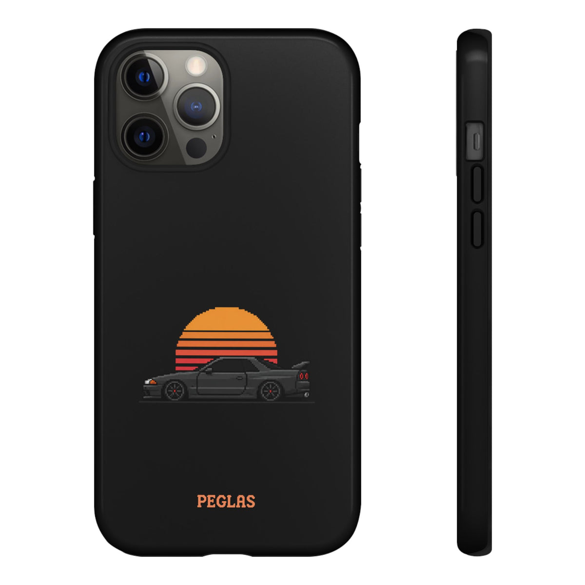 Vintage Black Sports Car Phone Case — Retro Sunset Design