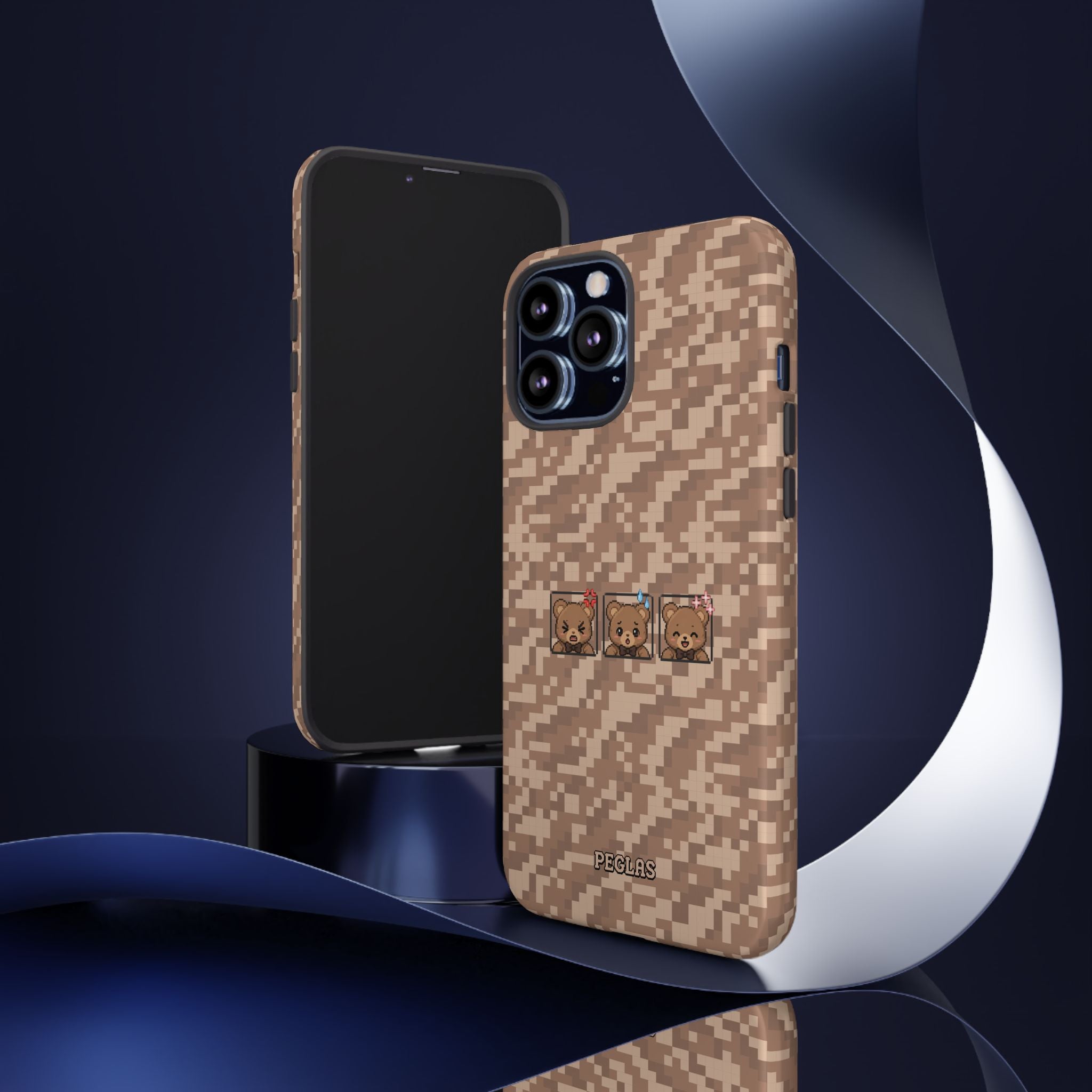 Pixel Teddy Emojis Brown Tough Phone Case