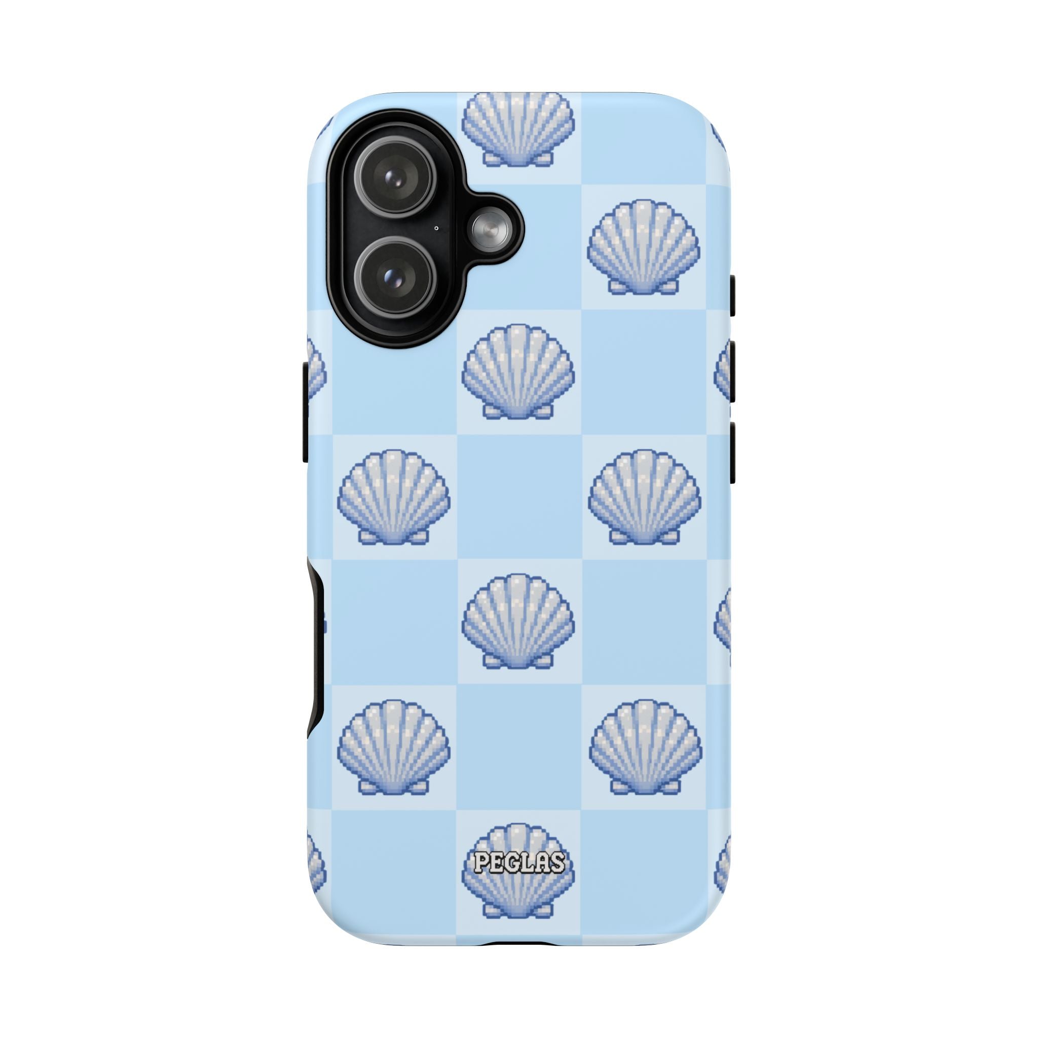 Shell Checkerboard Tough Phone Case — Light Blue Seashell Protective Cover