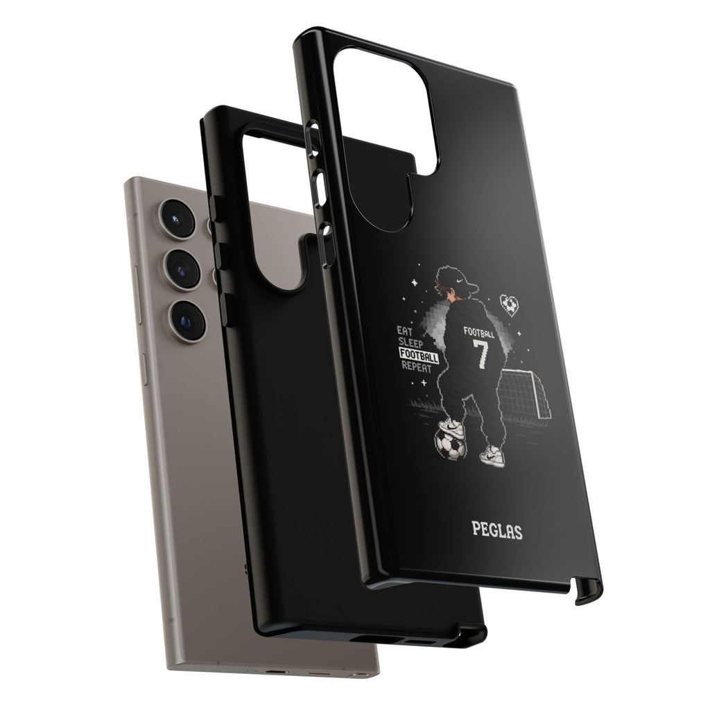 Football Player Phone Case - 'Eat Sleep Football Repeat' Black Tough Case, Soccer Goal Graphic