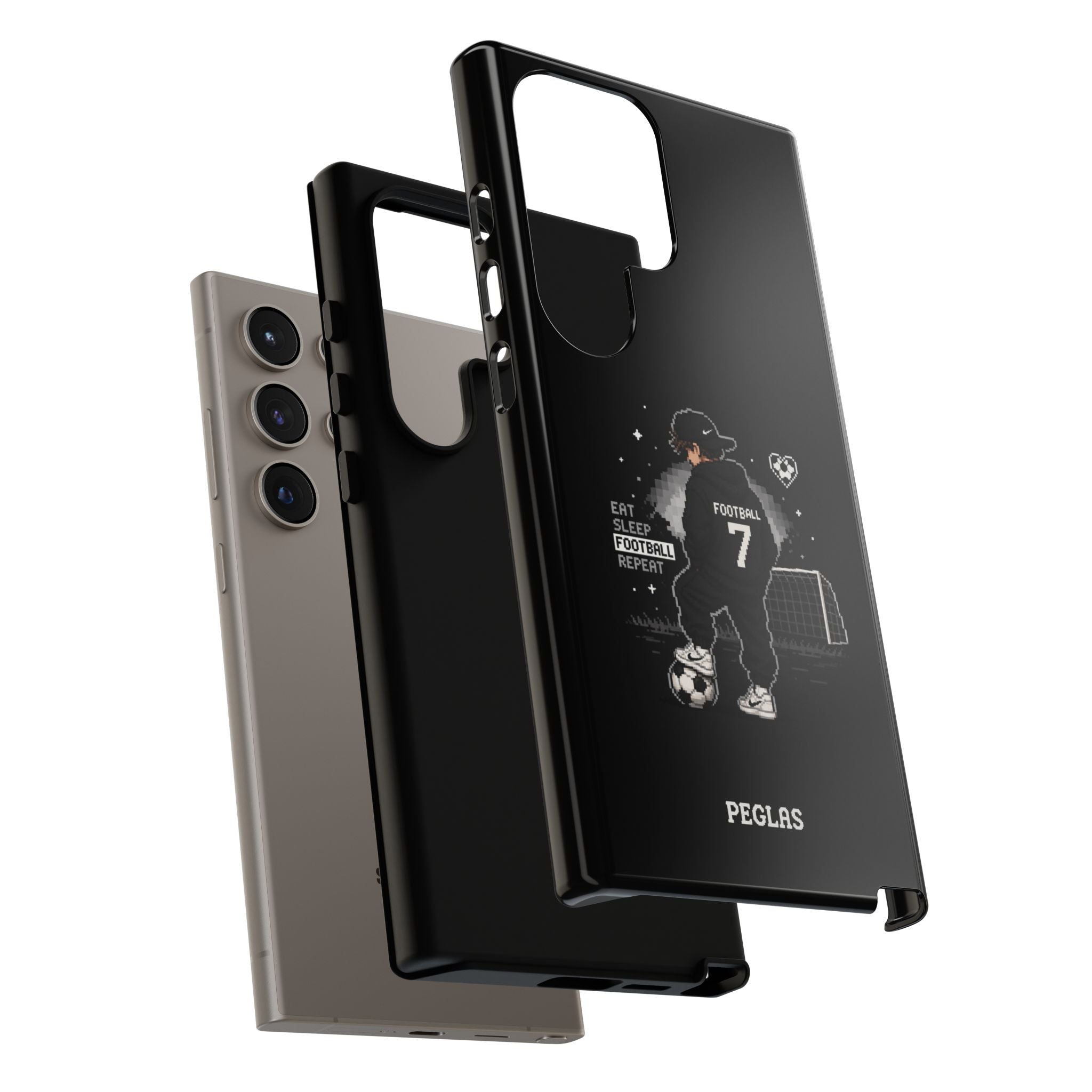 Football Player Phone Case - 'Eat Sleep Football Repeat' Black Tough Case, Soccer Goal Graphic