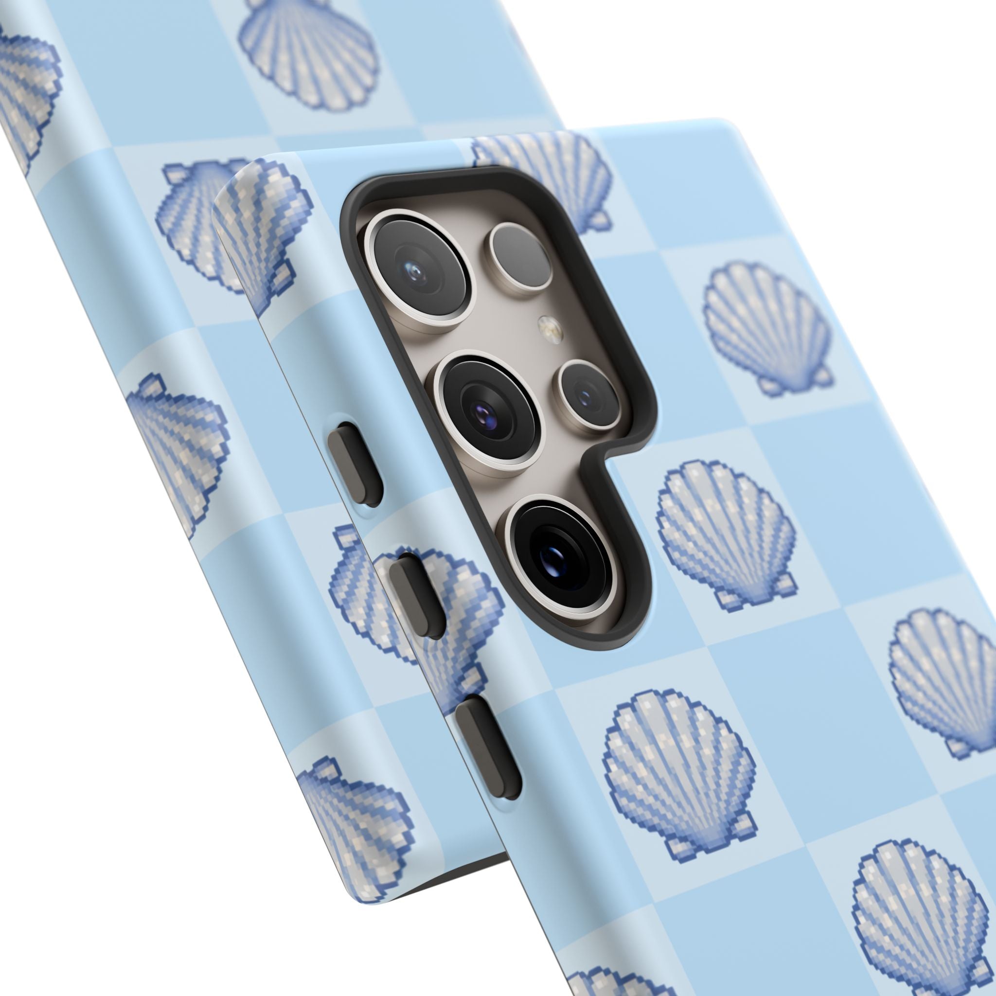 Shell Checkerboard Tough Phone Case — Light Blue Seashell Protective Cover