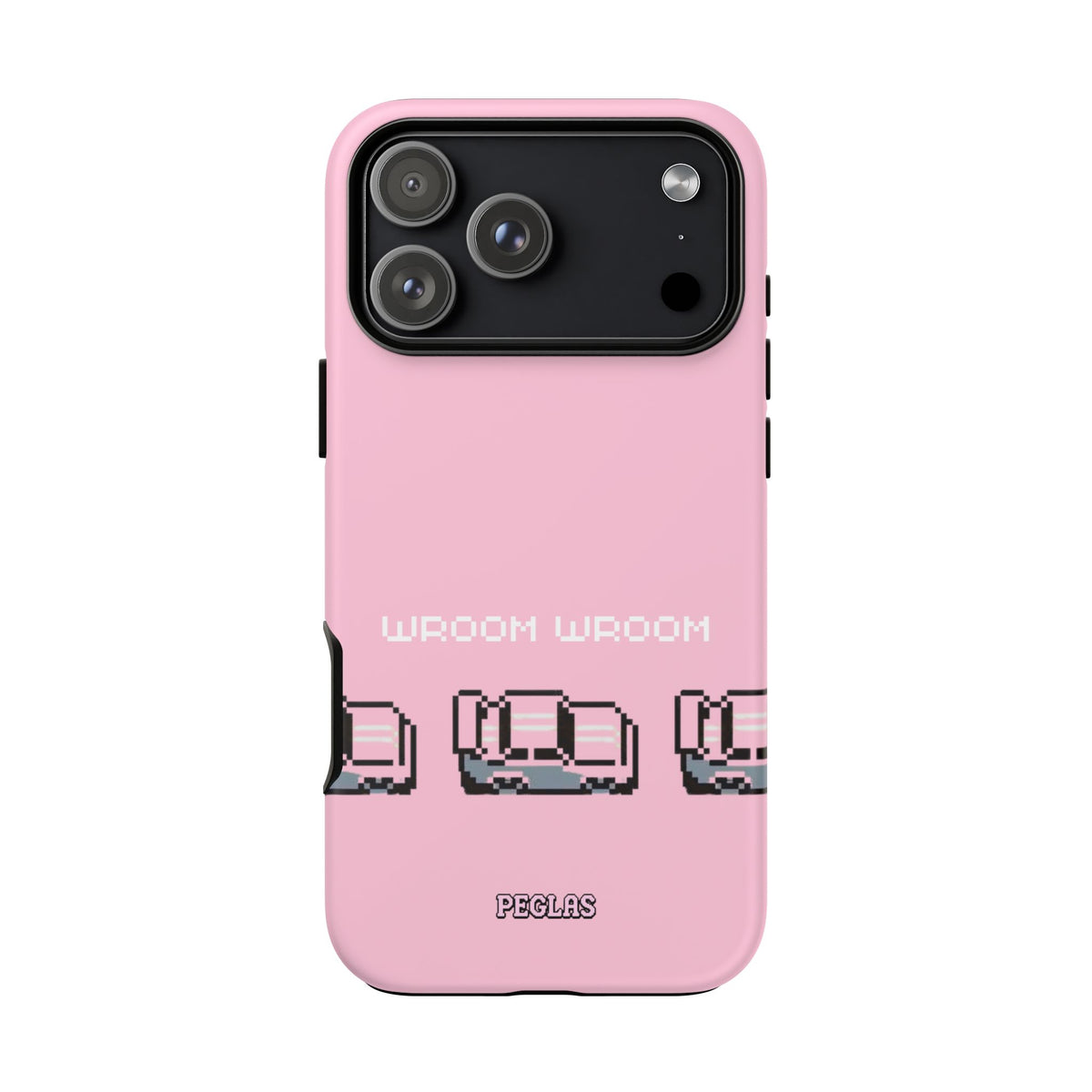 Pink Retro Pixel Cars Phone Case — "Wroom Wroom" Tough Protective Cover