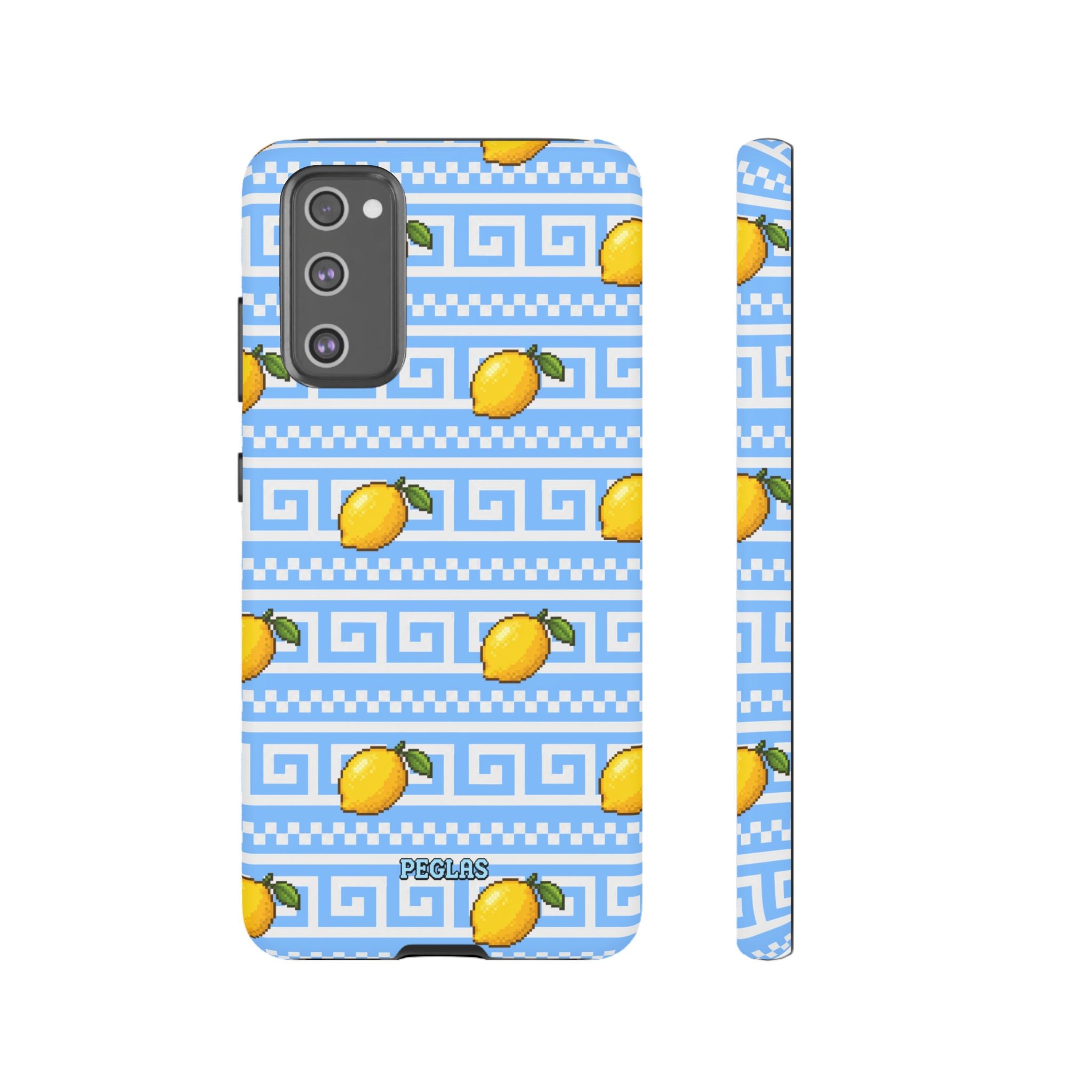 Lemon Greek Key Phone Case — Blue Citrus Pattern Tough Case
