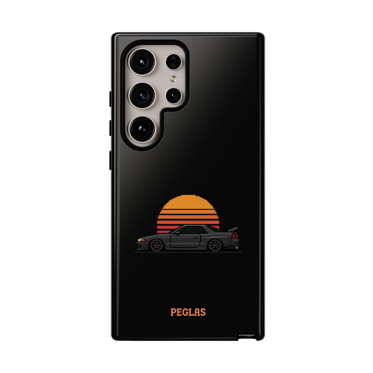 Vintage Black Sports Car Phone Case — Retro Sunset Design