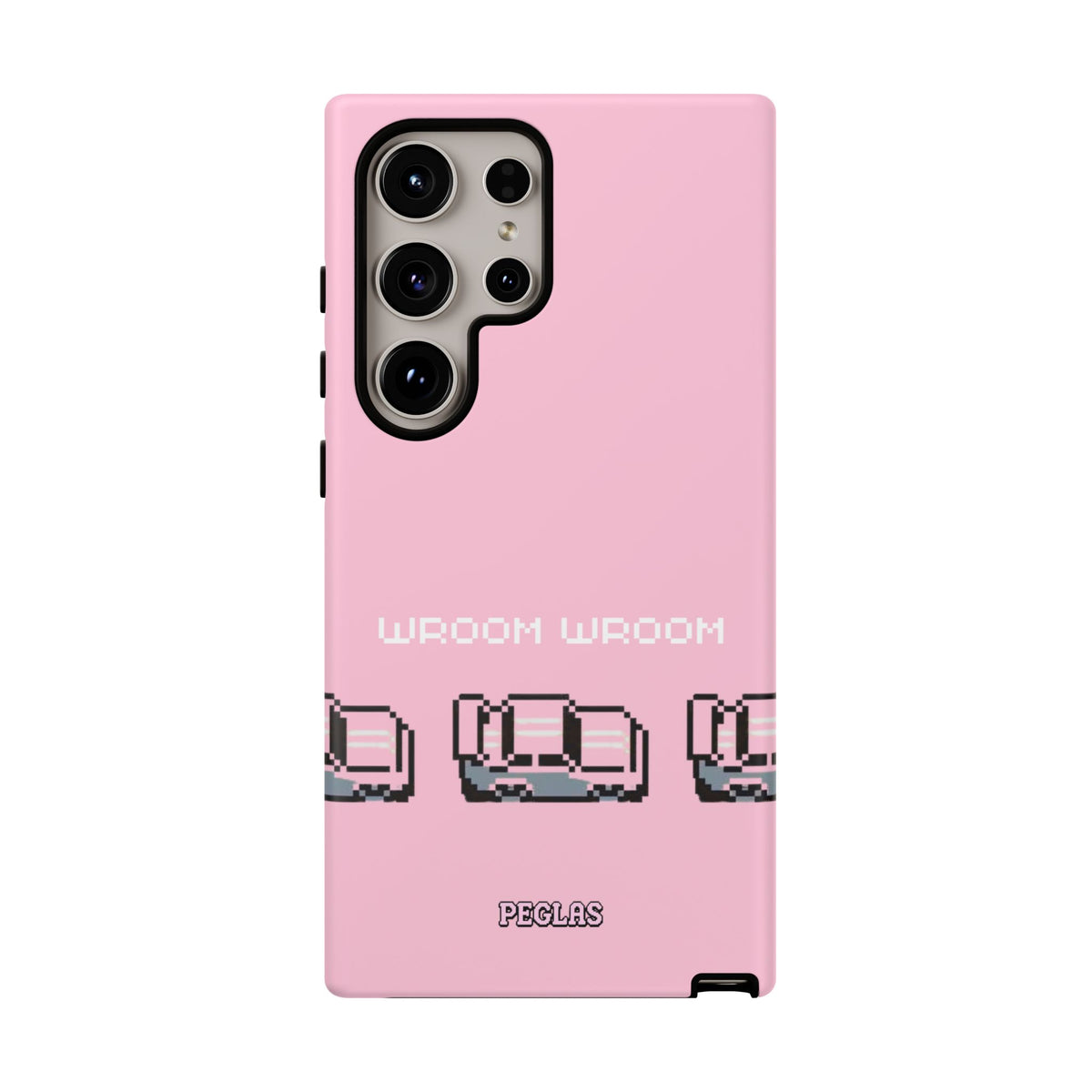 Pink Retro Pixel Cars Phone Case — "Wroom Wroom" Tough Protective Cover