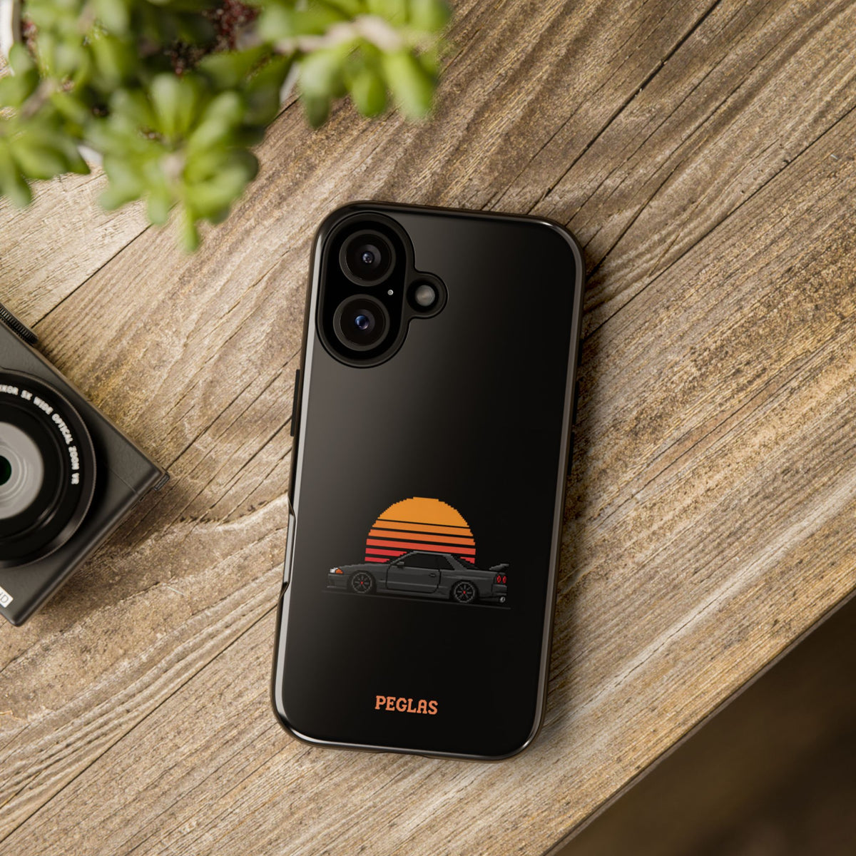 Vintage Black Sports Car Phone Case — Retro Sunset Design