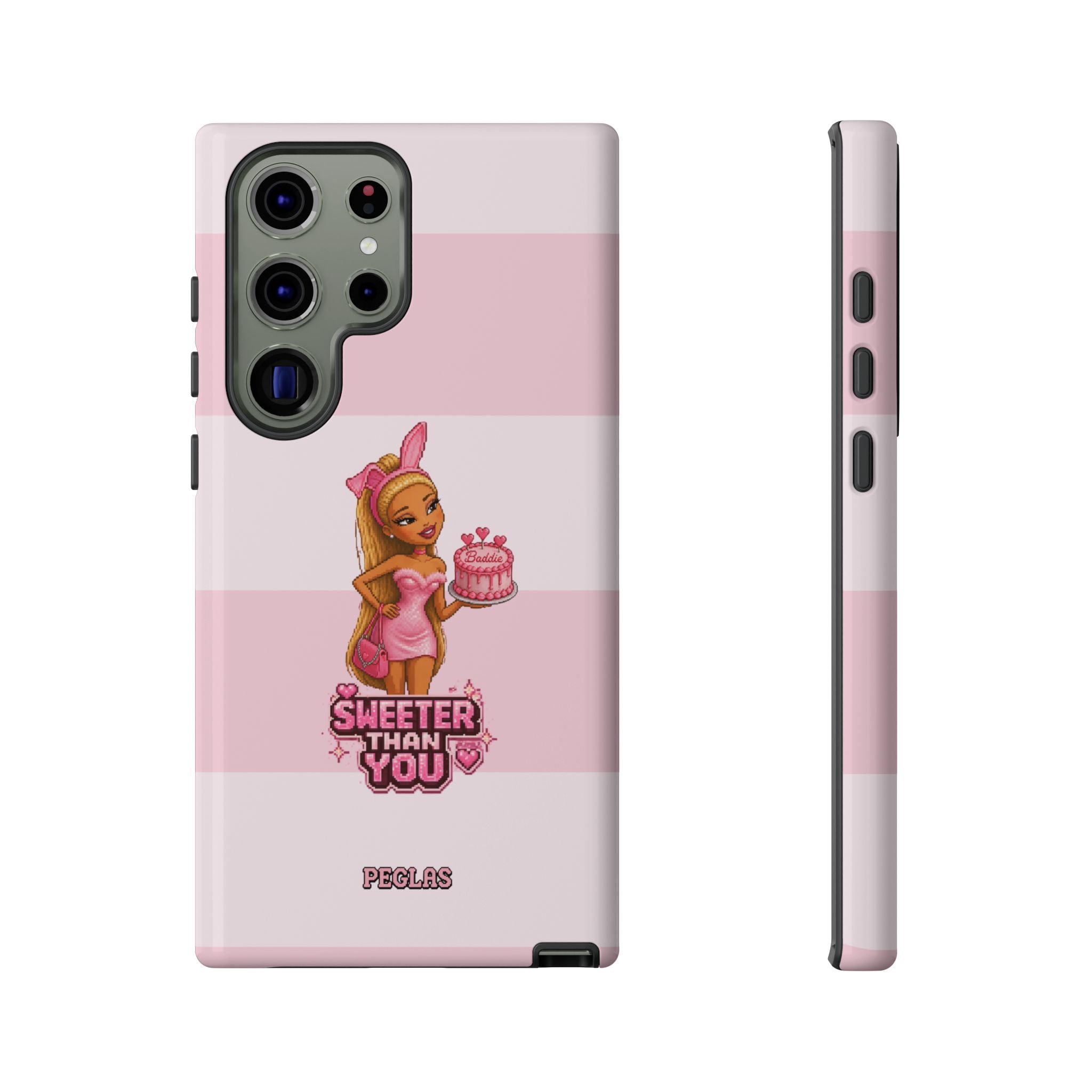 Phone Case — “Sweeter Than You” Pink Striped Cute Cake Girl Protective Cover