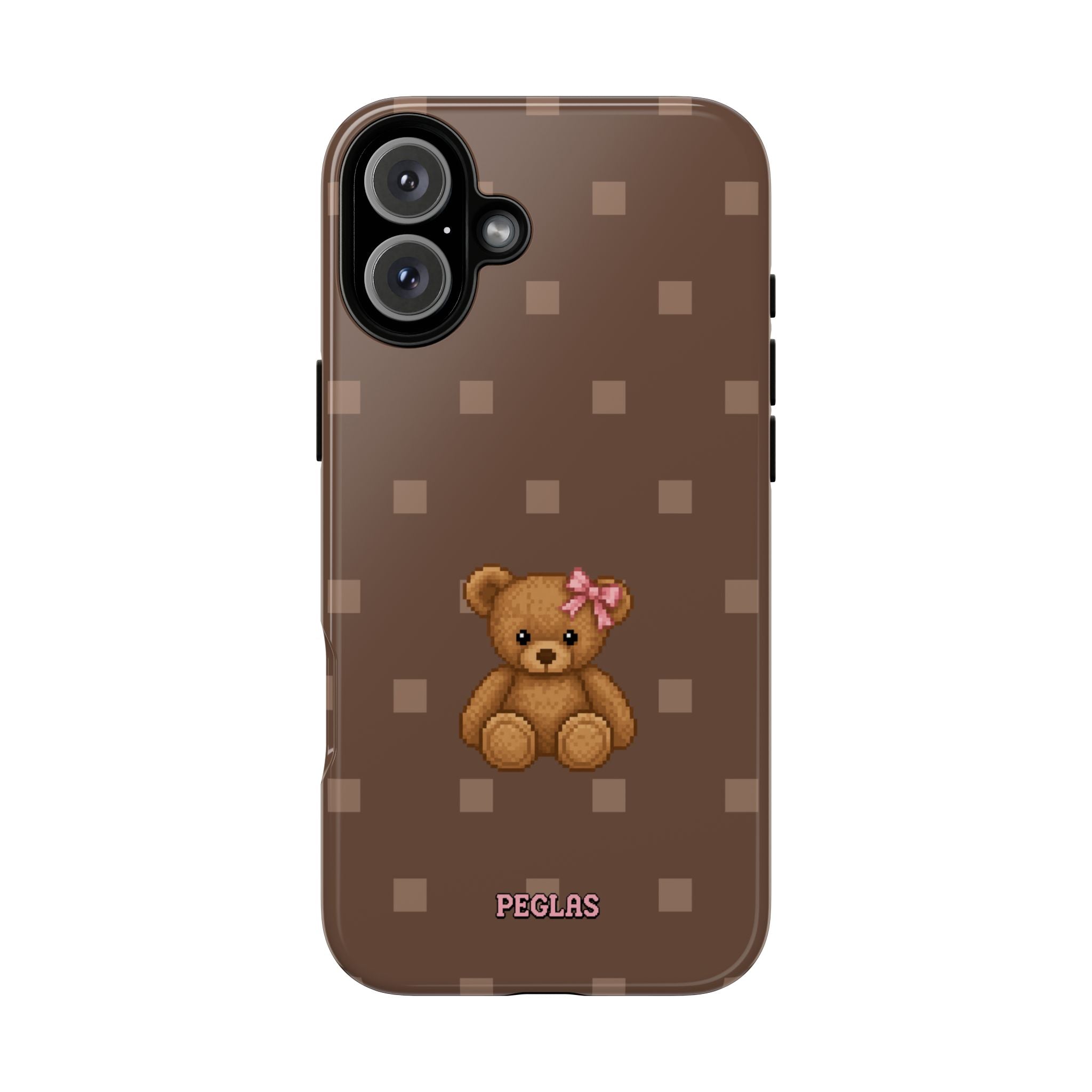 Teddy Bear Tough Phone Case — Cute Brown Polka Dot Protective Cover