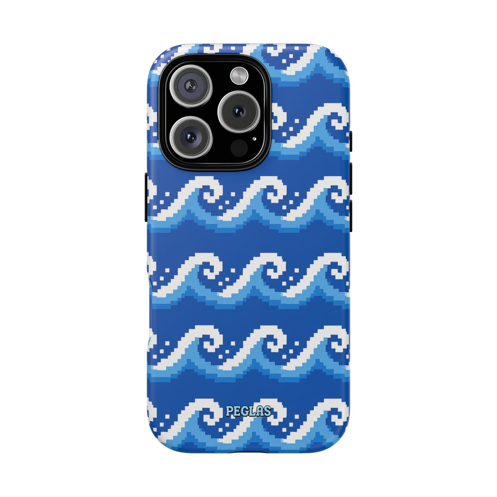 Pixel Wave Phone Case — Blue Ocean Retro Pixel Art iPhone Cover