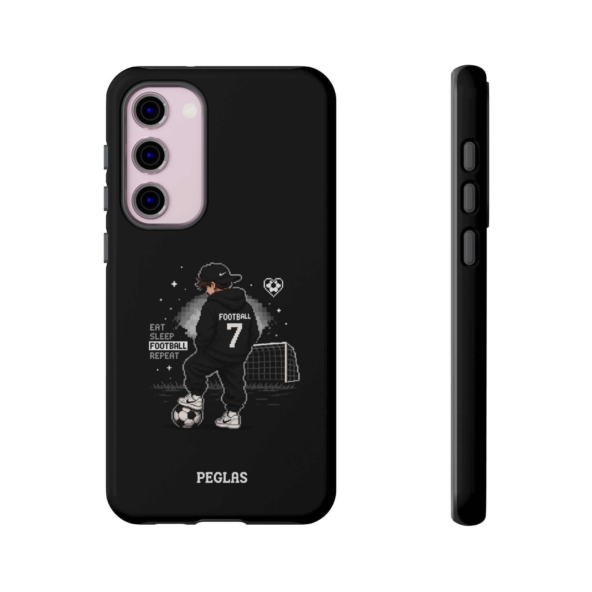 Football Player Phone Case - 'Eat Sleep Football Repeat' Black Tough Case, Soccer Goal Graphic