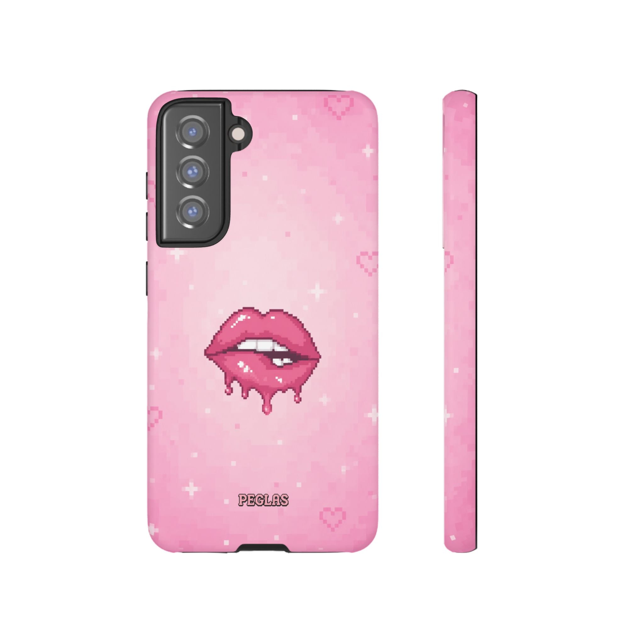 Pink Drip Lips Phone Case — Cute Pixel Art Protective Tough Case