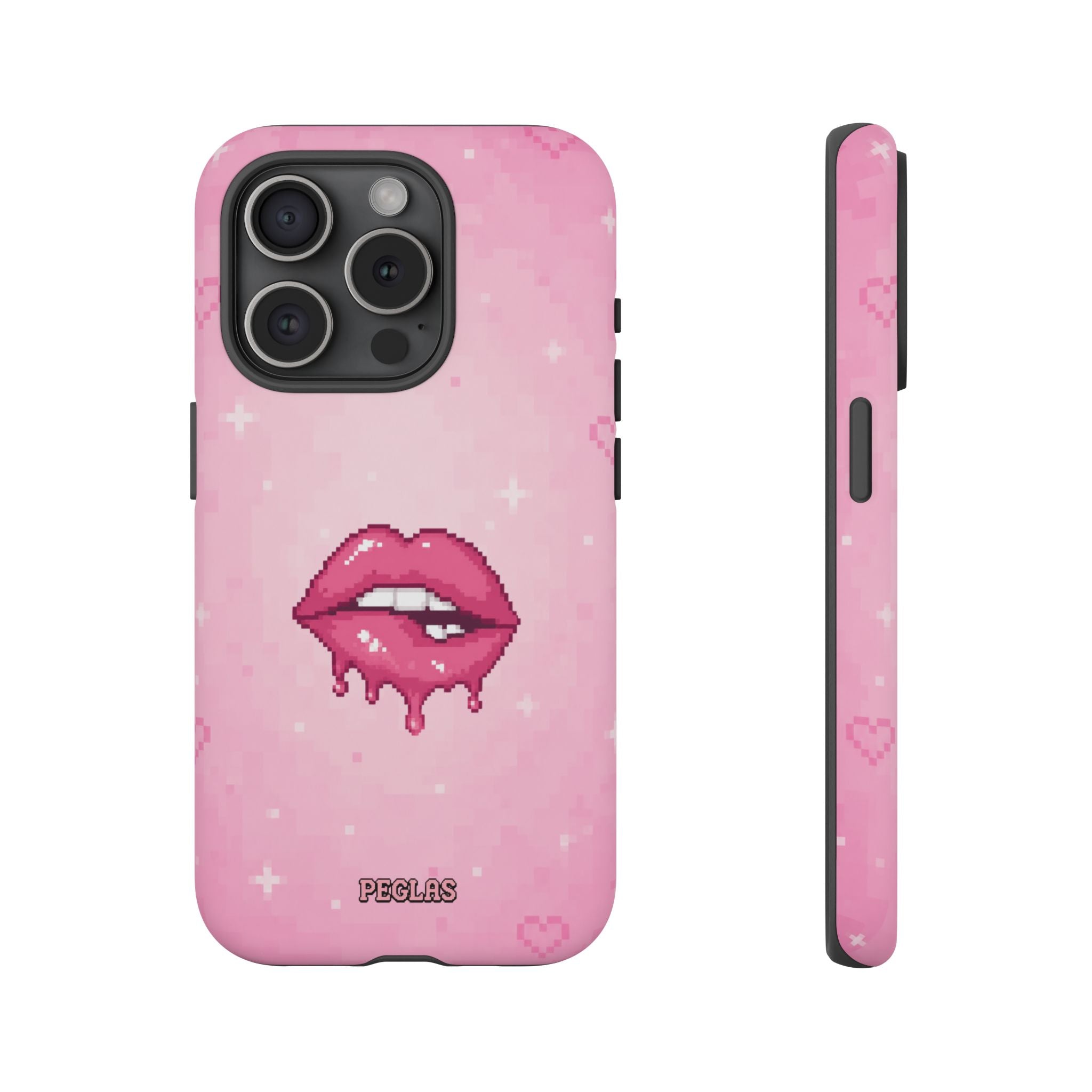 Pink Drip Lips Phone Case — Cute Pixel Art Protective Tough Case