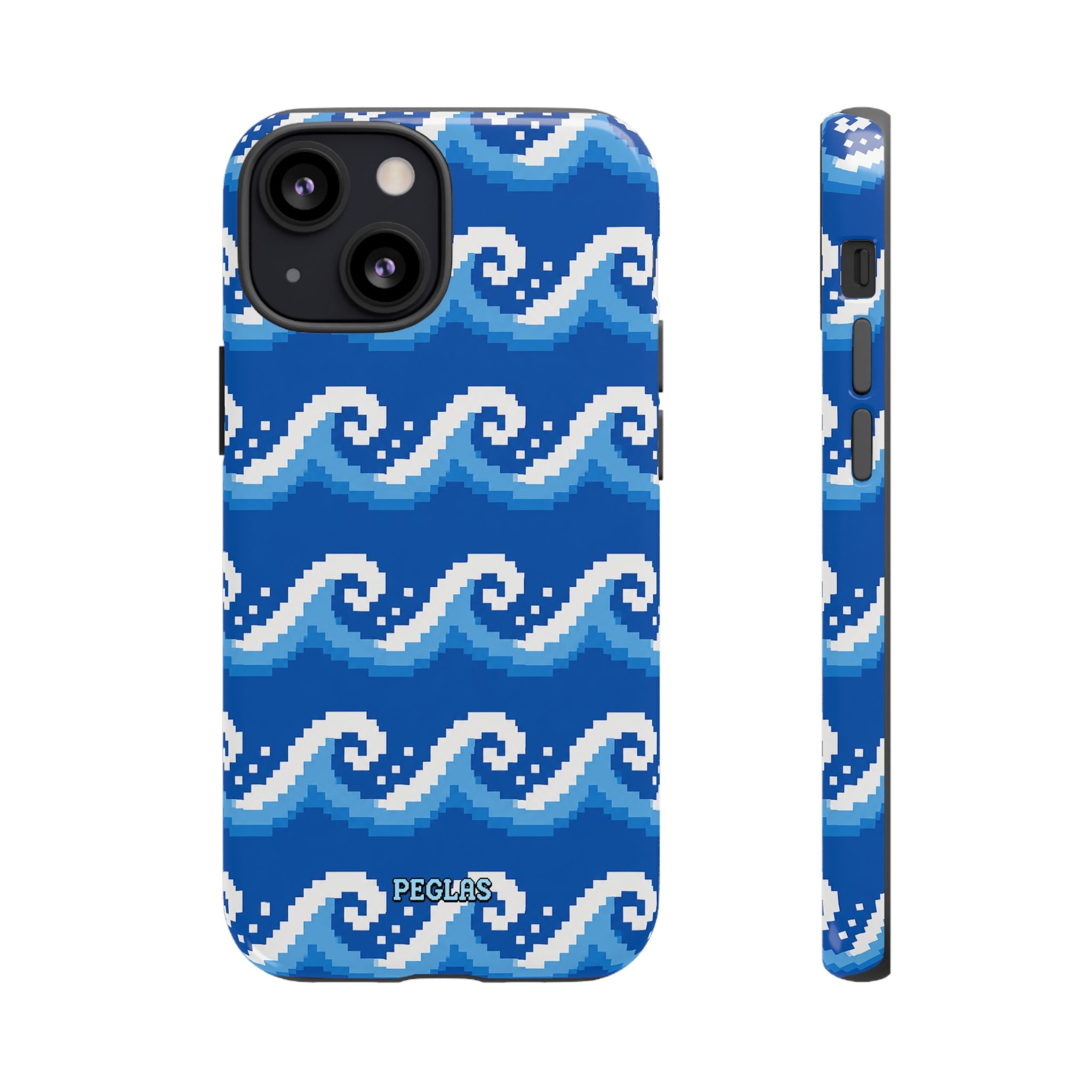 Pixel Wave Phone Case — Blue Ocean Retro Pixel Art iPhone Cover