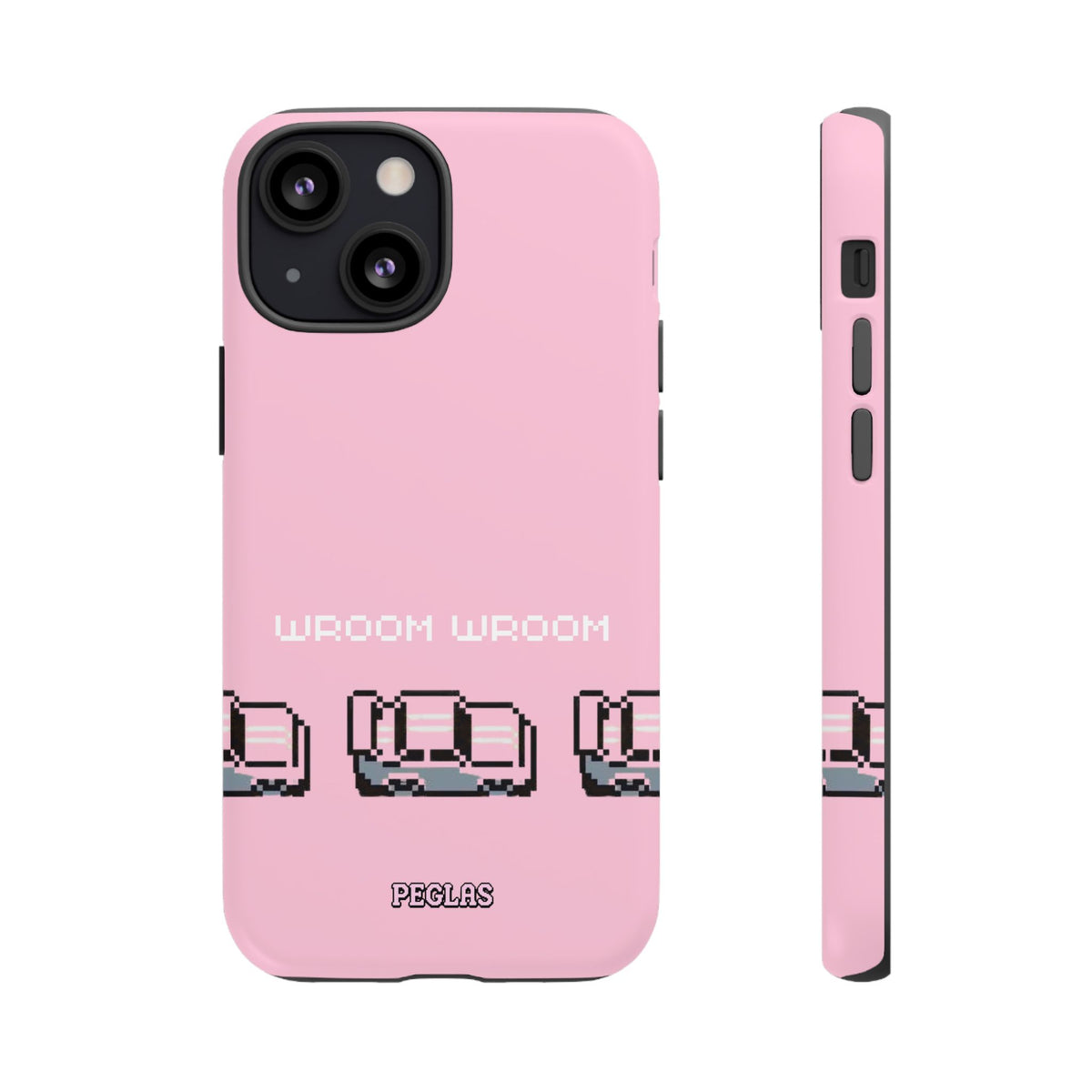 Pink Retro Pixel Cars Phone Case — "Wroom Wroom" Tough Protective Cover