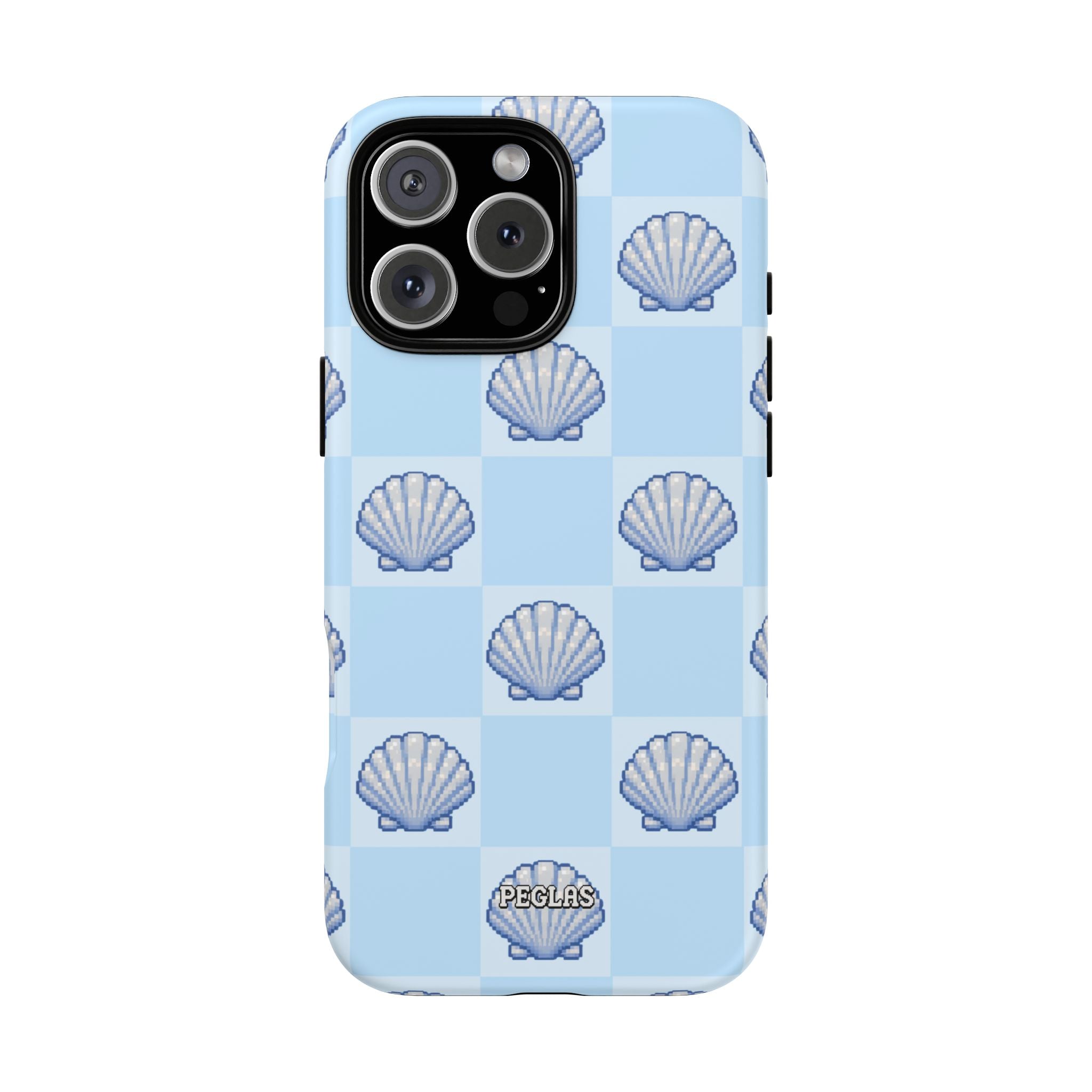 Shell Checkerboard Tough Phone Case — Light Blue Seashell Protective Cover