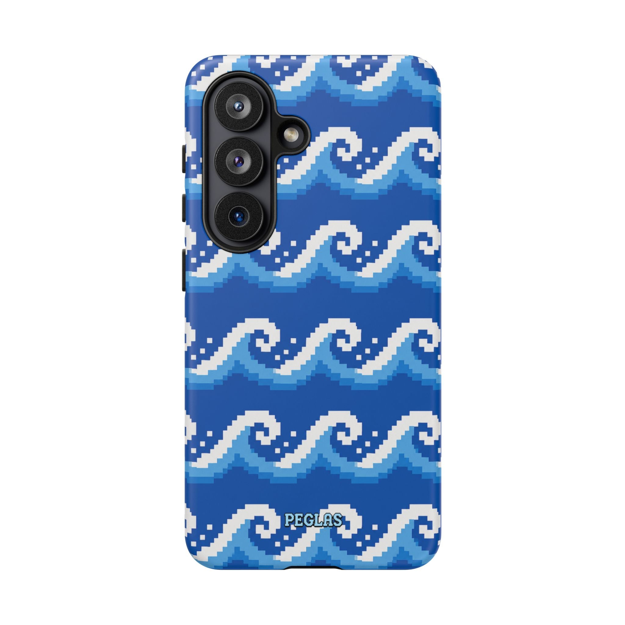 Pixel Wave Phone Case — Blue Ocean Retro Pixel Art iPhone Cover