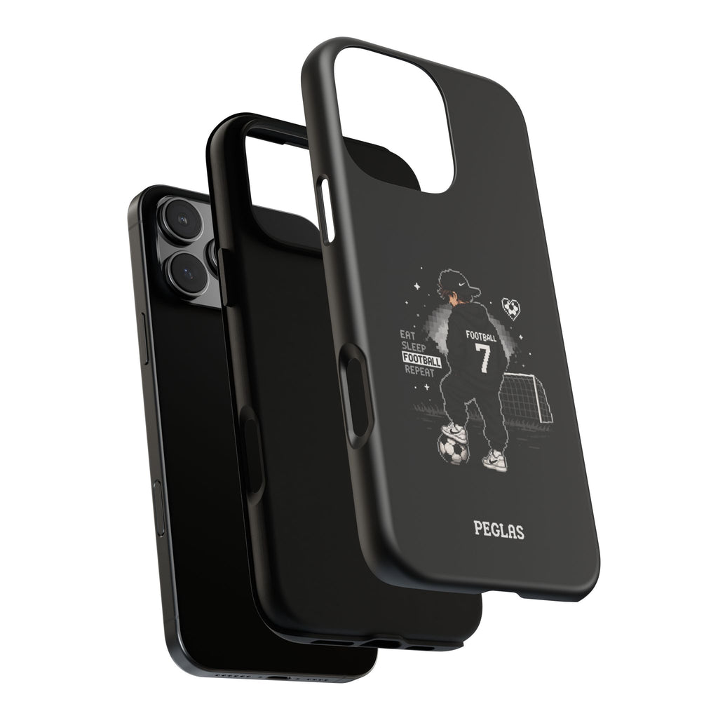 Football Player Phone Case - 'Eat Sleep Football Repeat' Black Tough Case, Soccer Goal Graphic