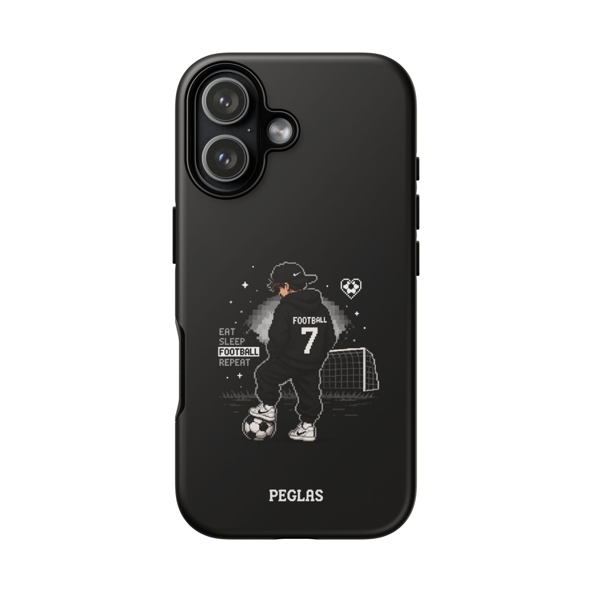 Football Player Phone Case - 'Eat Sleep Football Repeat' Black Tough Case, Soccer Goal Graphic