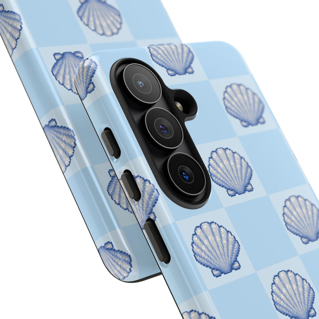 Shell Checkerboard Tough Phone Case — Light Blue Seashell Protective Cover