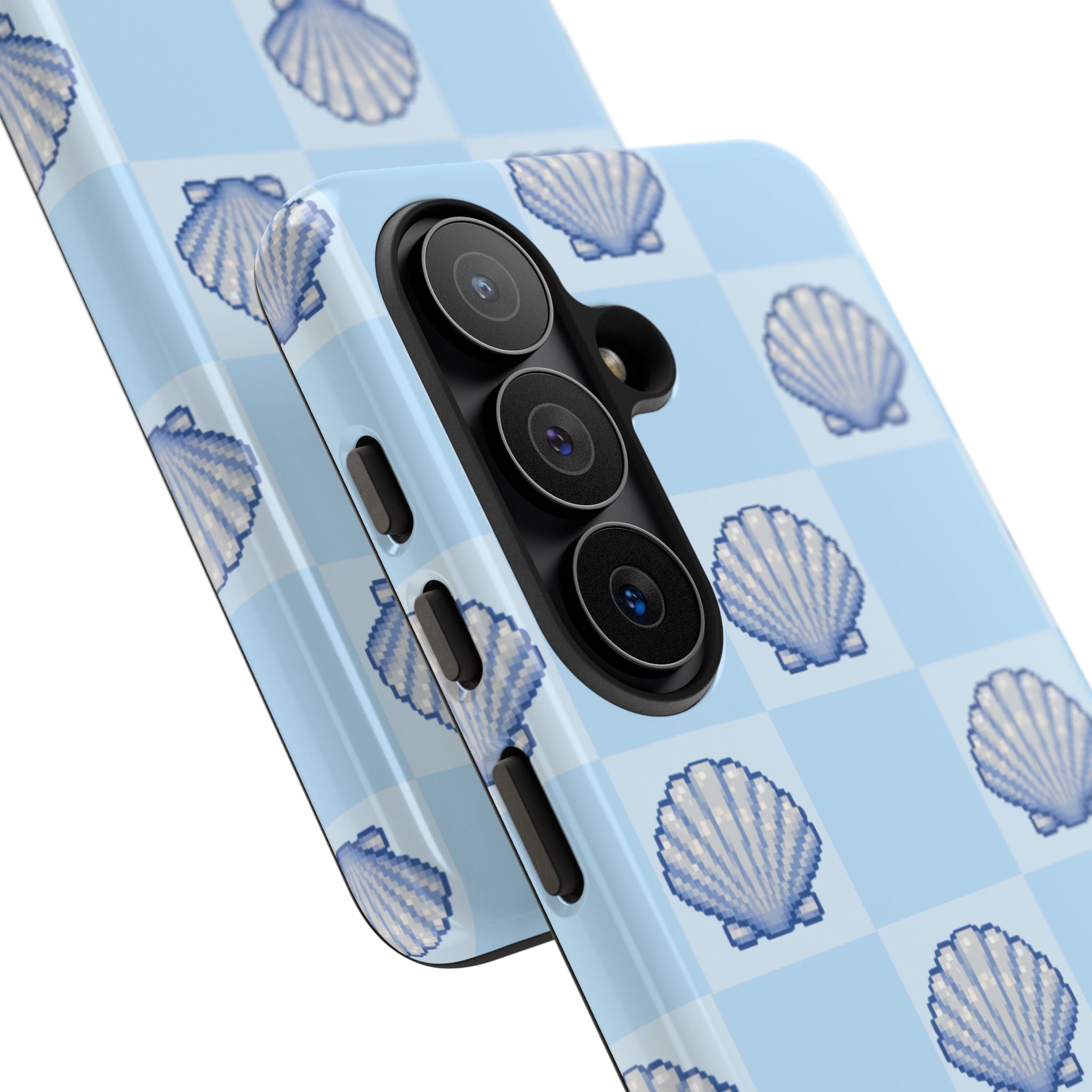 Shell Checkerboard Tough Phone Case — Light Blue Seashell Protective Cover