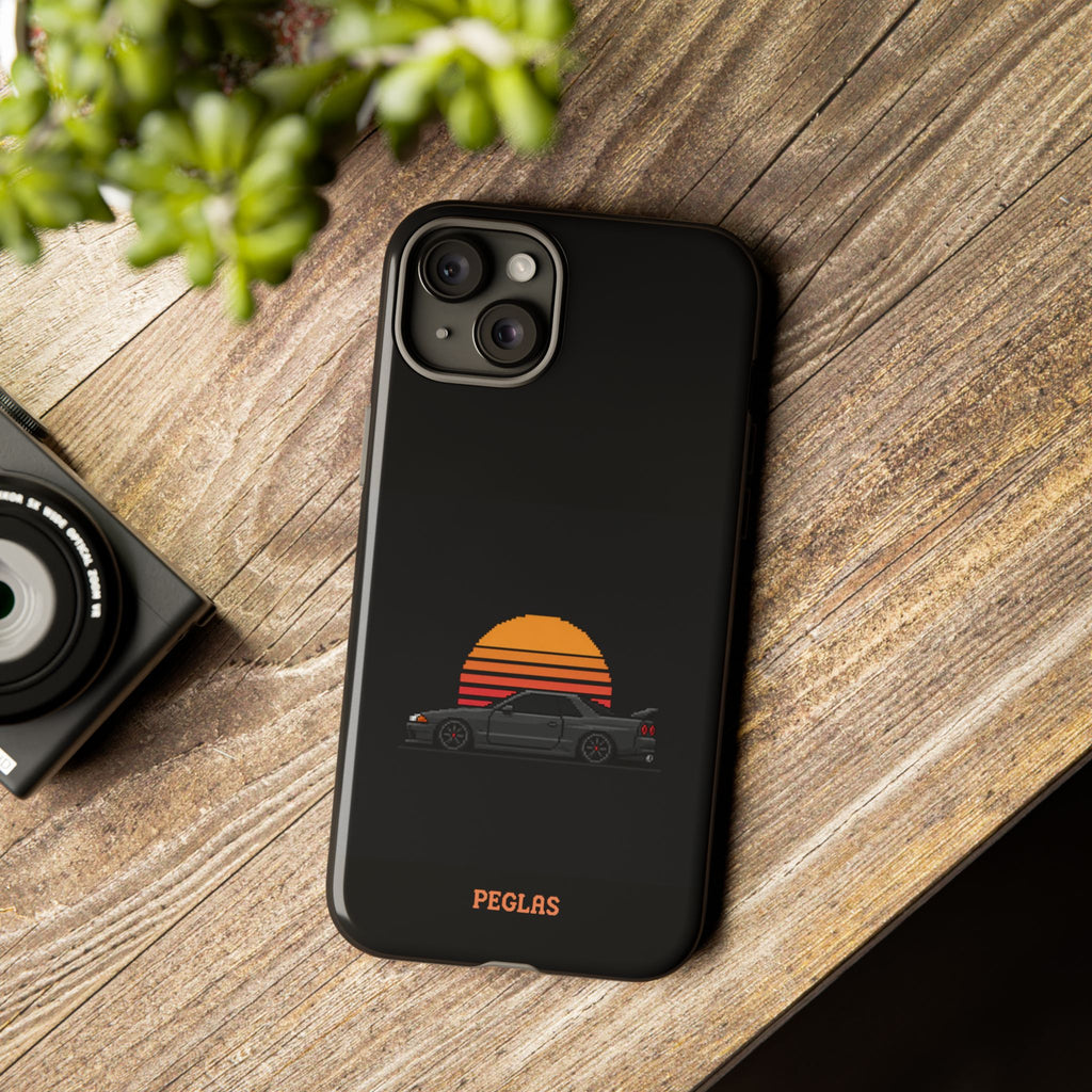 Vintage Black Sports Car Phone Case — Retro Sunset Design