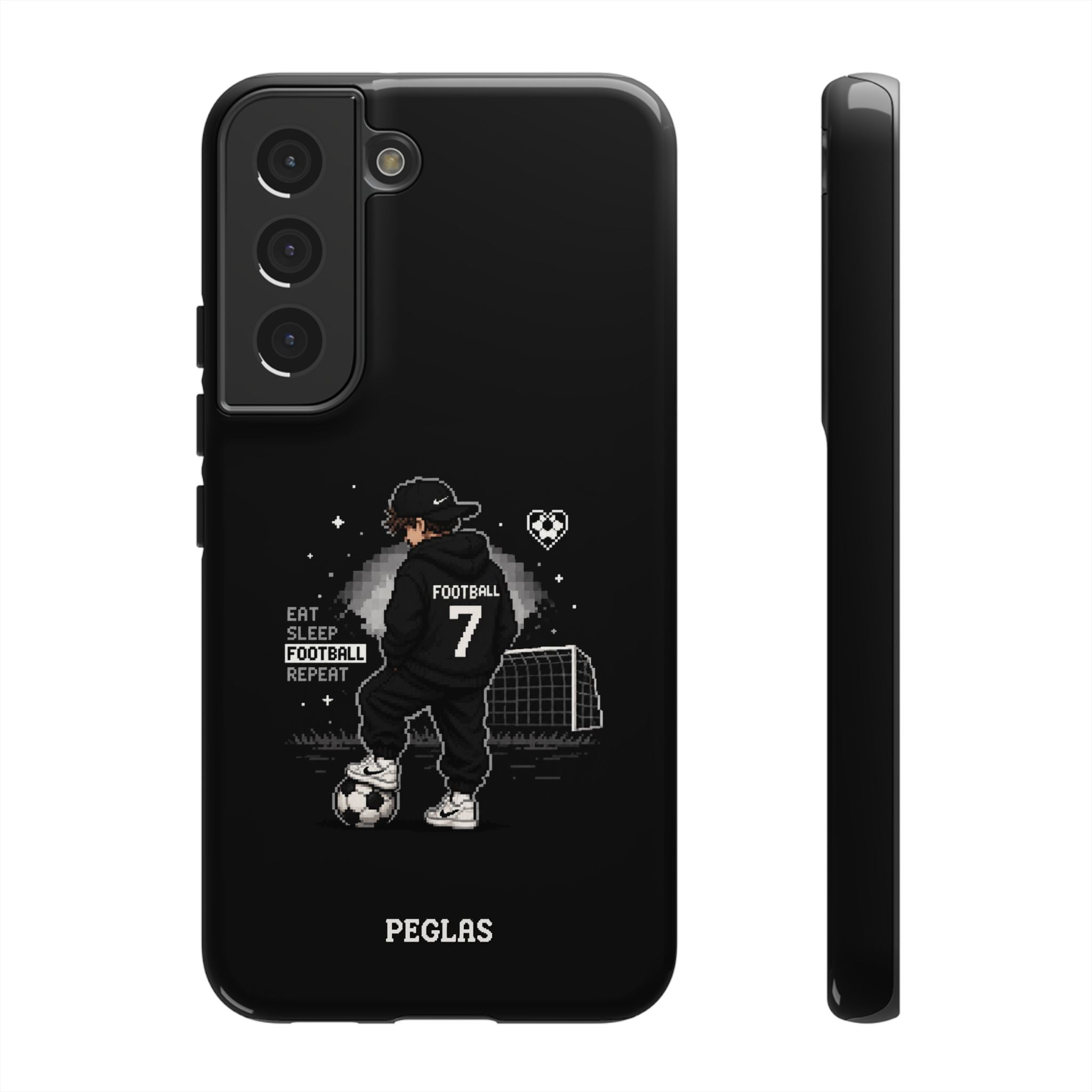 Football Player Phone Case - 'Eat Sleep Football Repeat' Black Tough Case, Soccer Goal Graphic