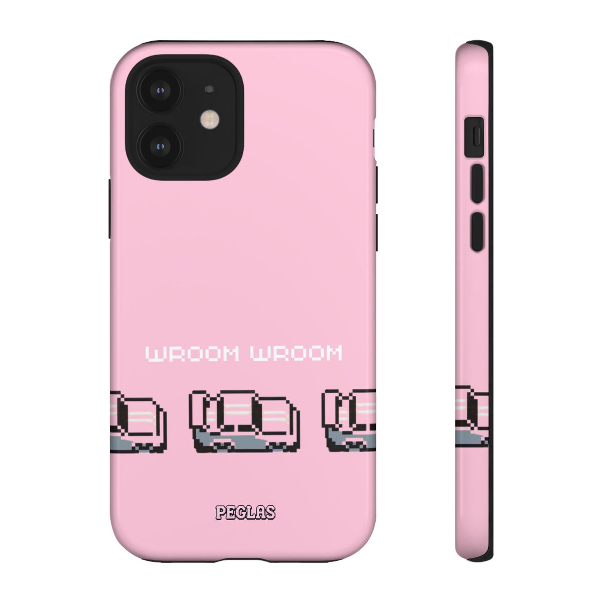 Pink Retro Pixel Cars Phone Case — "Wroom Wroom" Tough Protective Cover