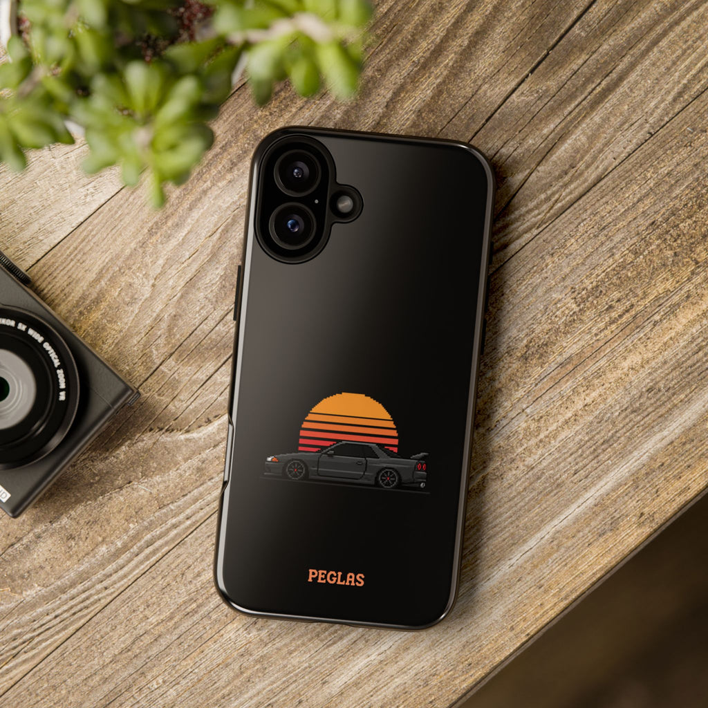 Vintage Black Sports Car Phone Case — Retro Sunset Design