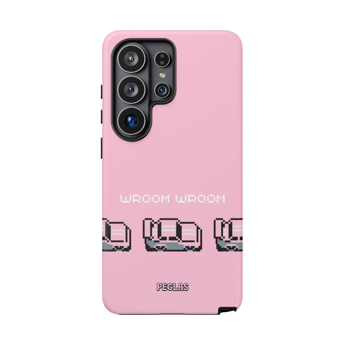 Pink Retro Pixel Cars Phone Case — "Wroom Wroom" Tough Protective Cover