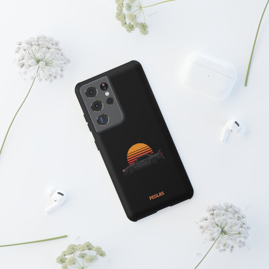 Vintage Black Sports Car Phone Case — Retro Sunset Design