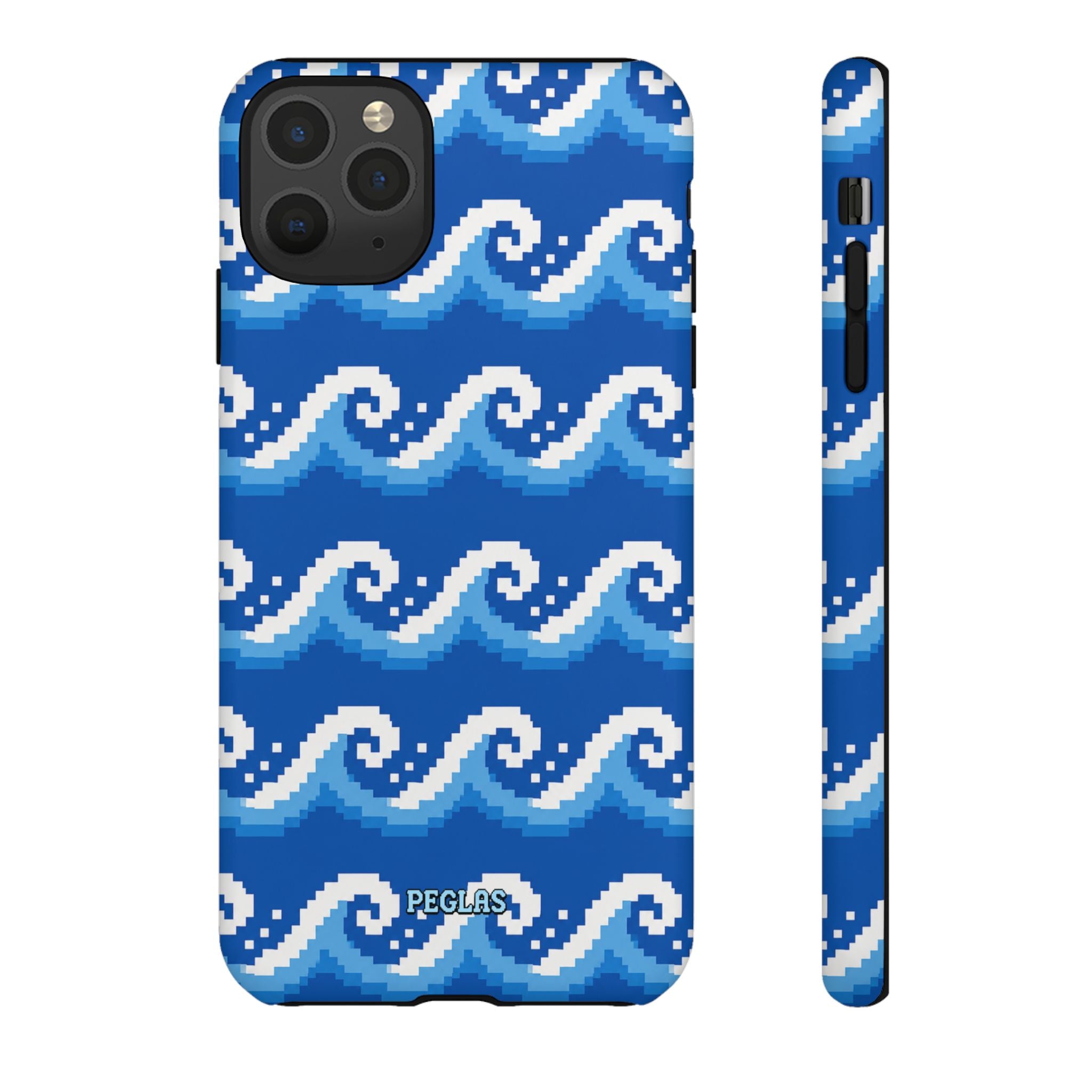 Pixel Wave Phone Case — Blue Ocean Retro Pixel Art iPhone Cover