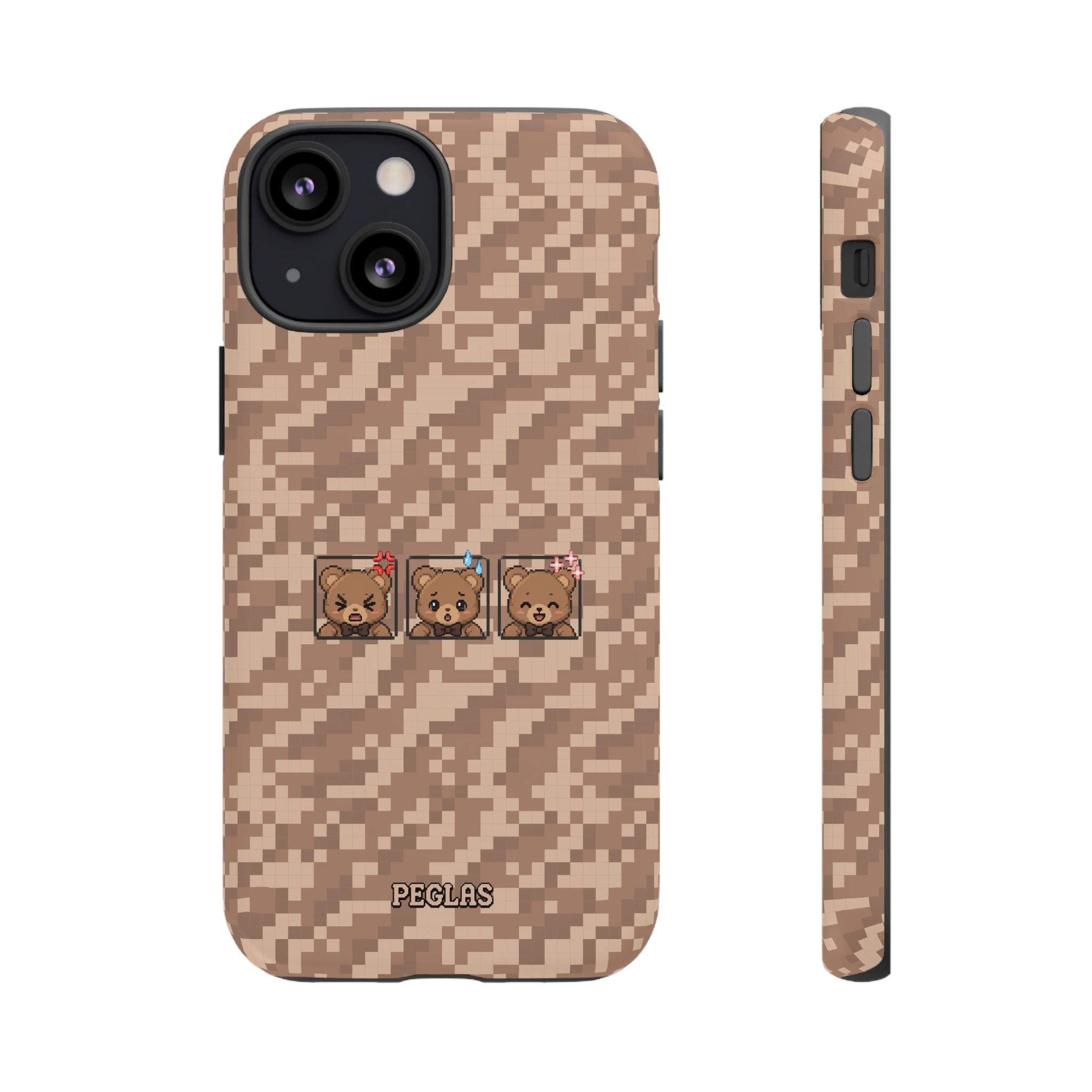 Pixel Teddy Emojis Brown Tough Phone Case