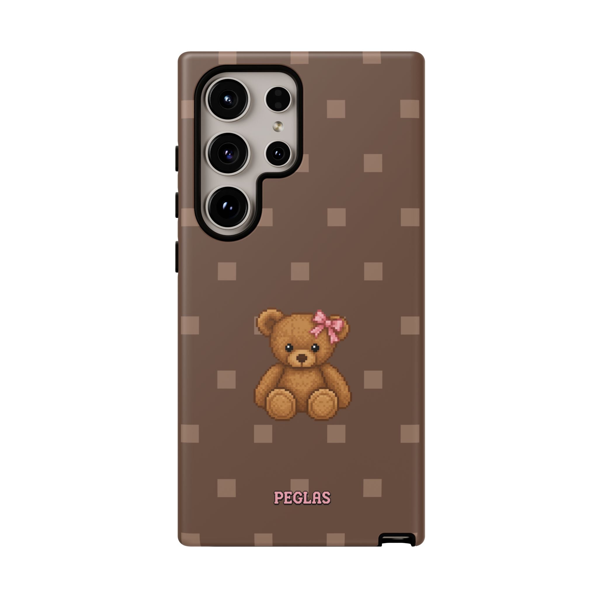 Teddy Bear Tough Phone Case — Cute Brown Polka Dot Protective Cover