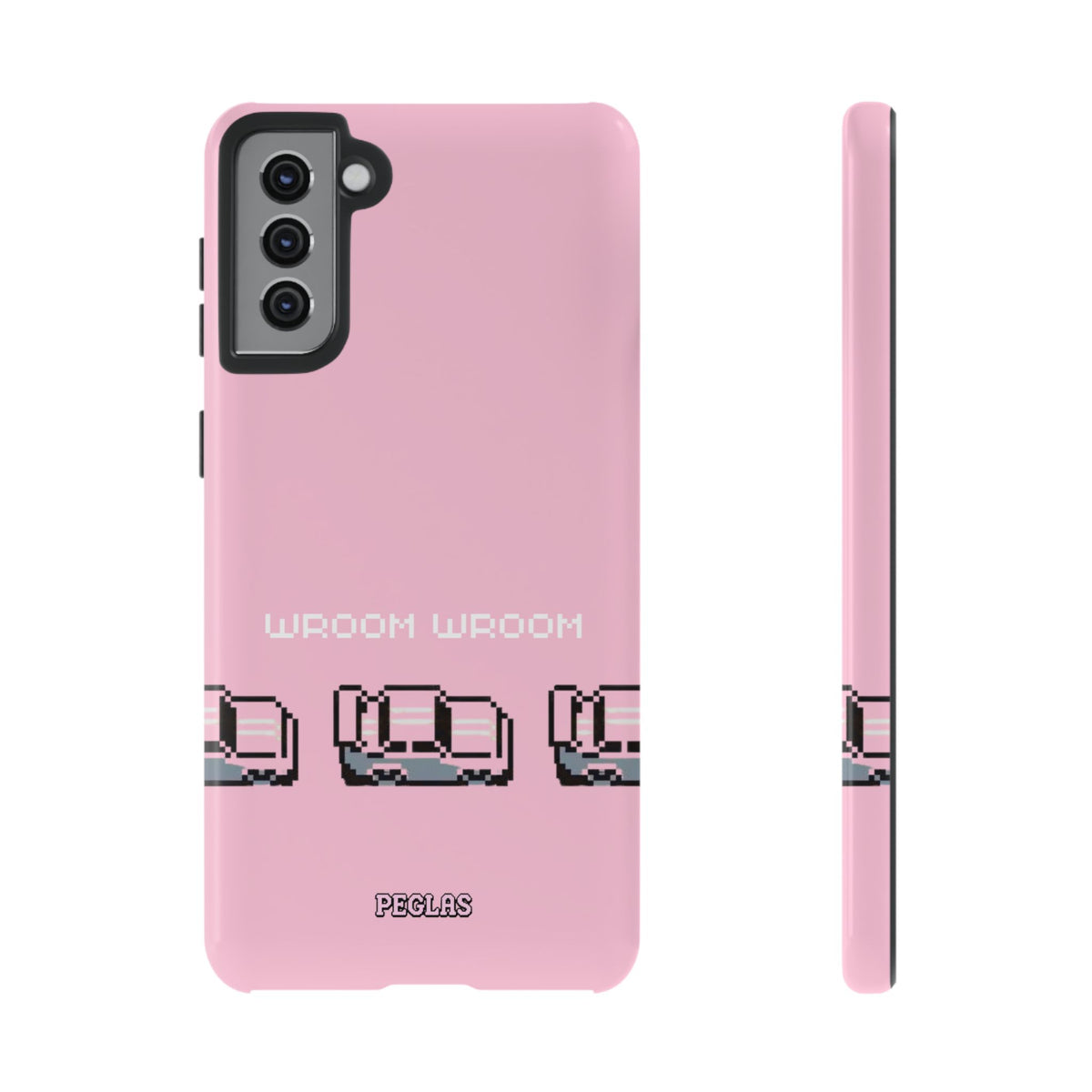 Pink Retro Pixel Cars Phone Case — "Wroom Wroom" Tough Protective Cover