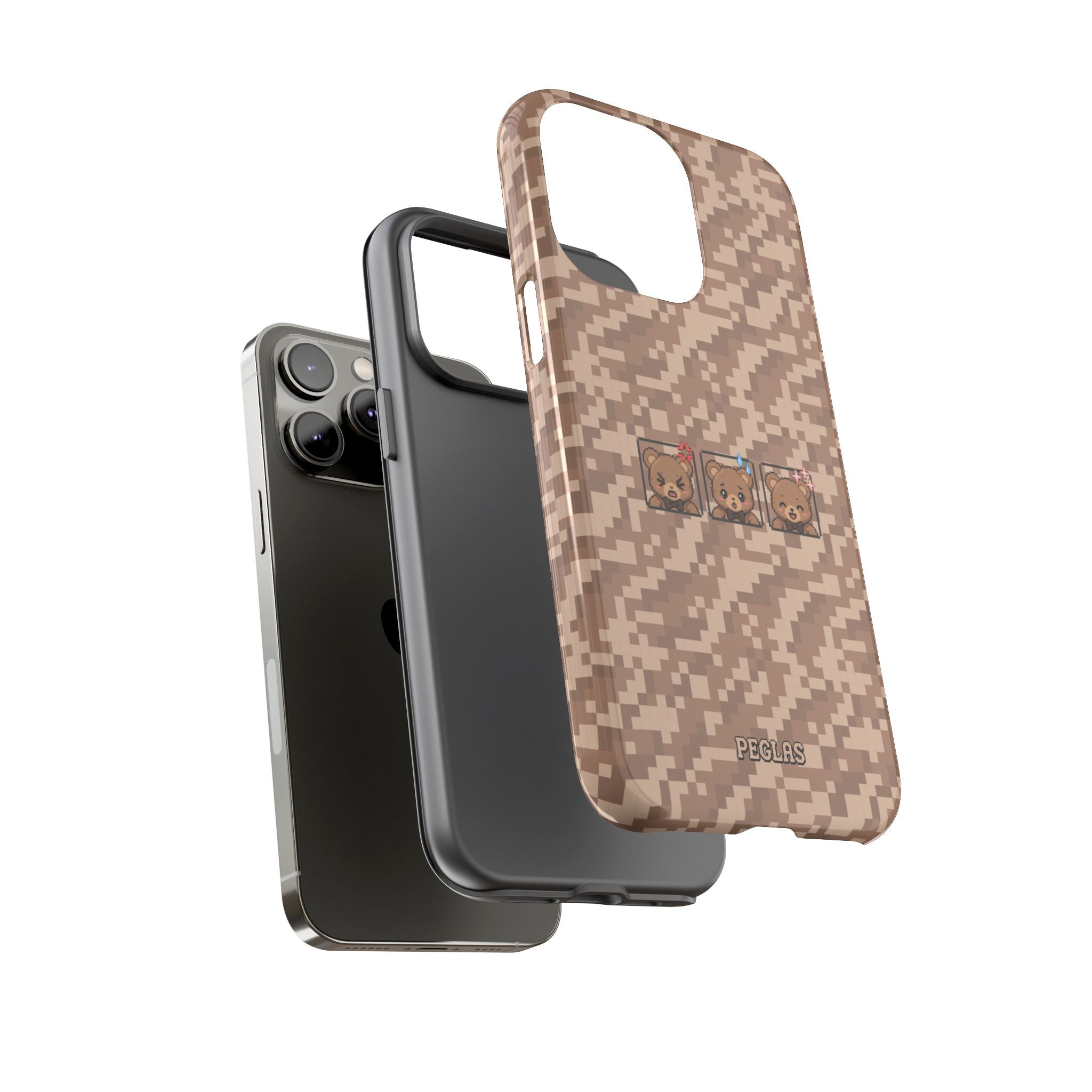Pixel Teddy Emojis Brown Tough Phone Case