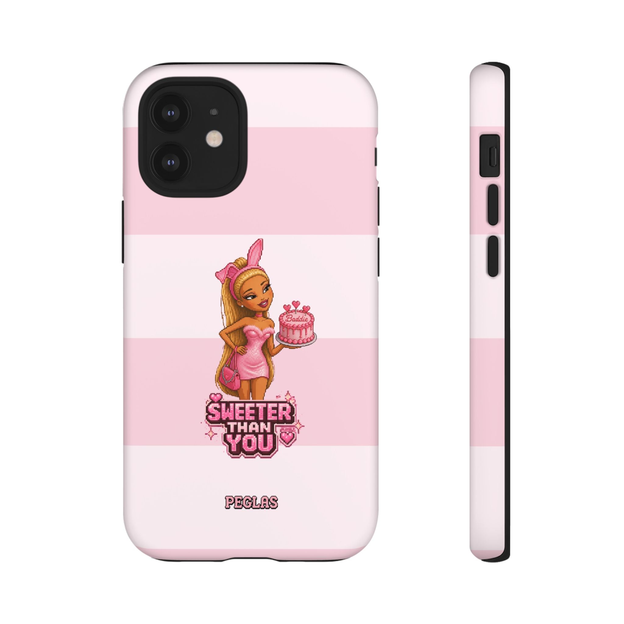 Phone Case — “Sweeter Than You” Pink Striped Cute Cake Girl Protective Cover