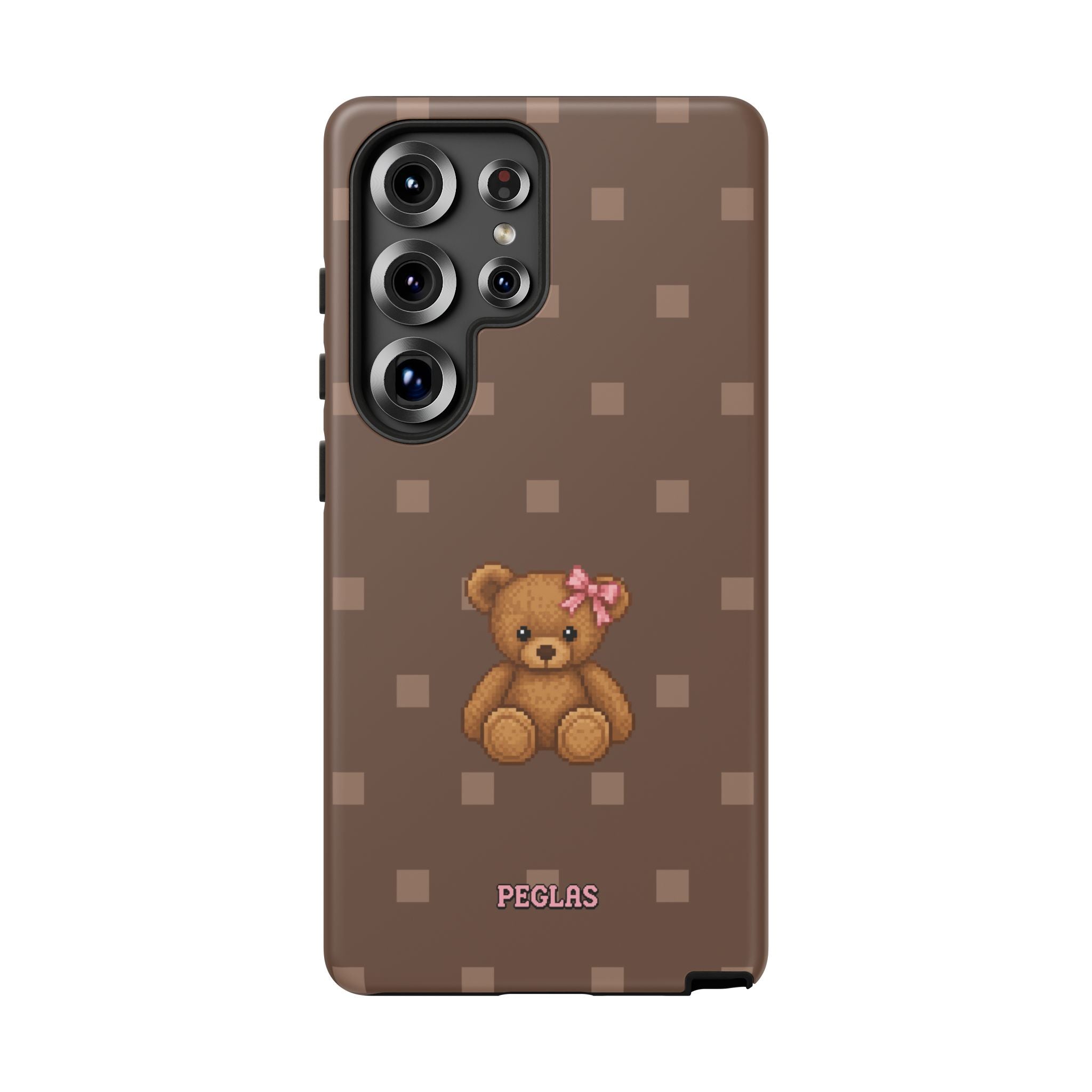 Teddy Bear Tough Phone Case — Cute Brown Polka Dot Protective Cover