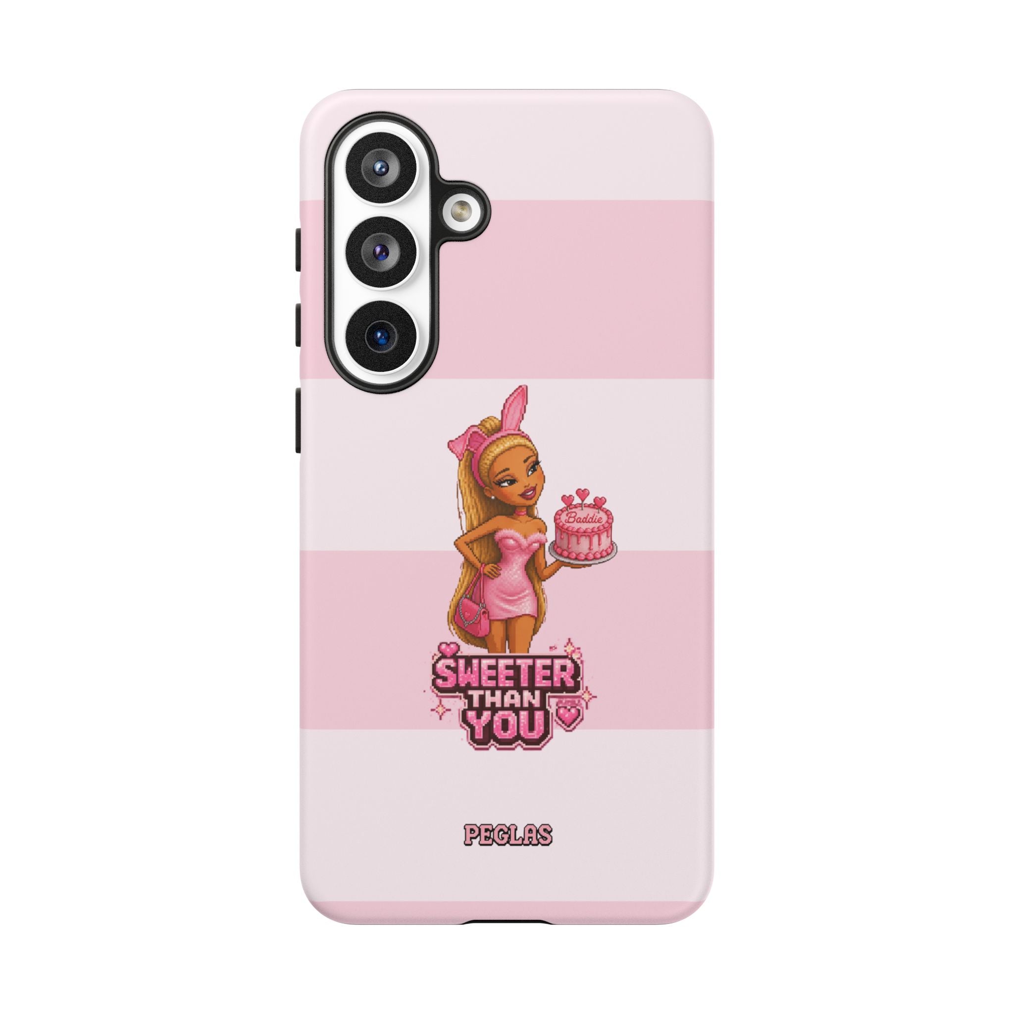 Phone Case — “Sweeter Than You” Pink Striped Cute Cake Girl Protective Cover